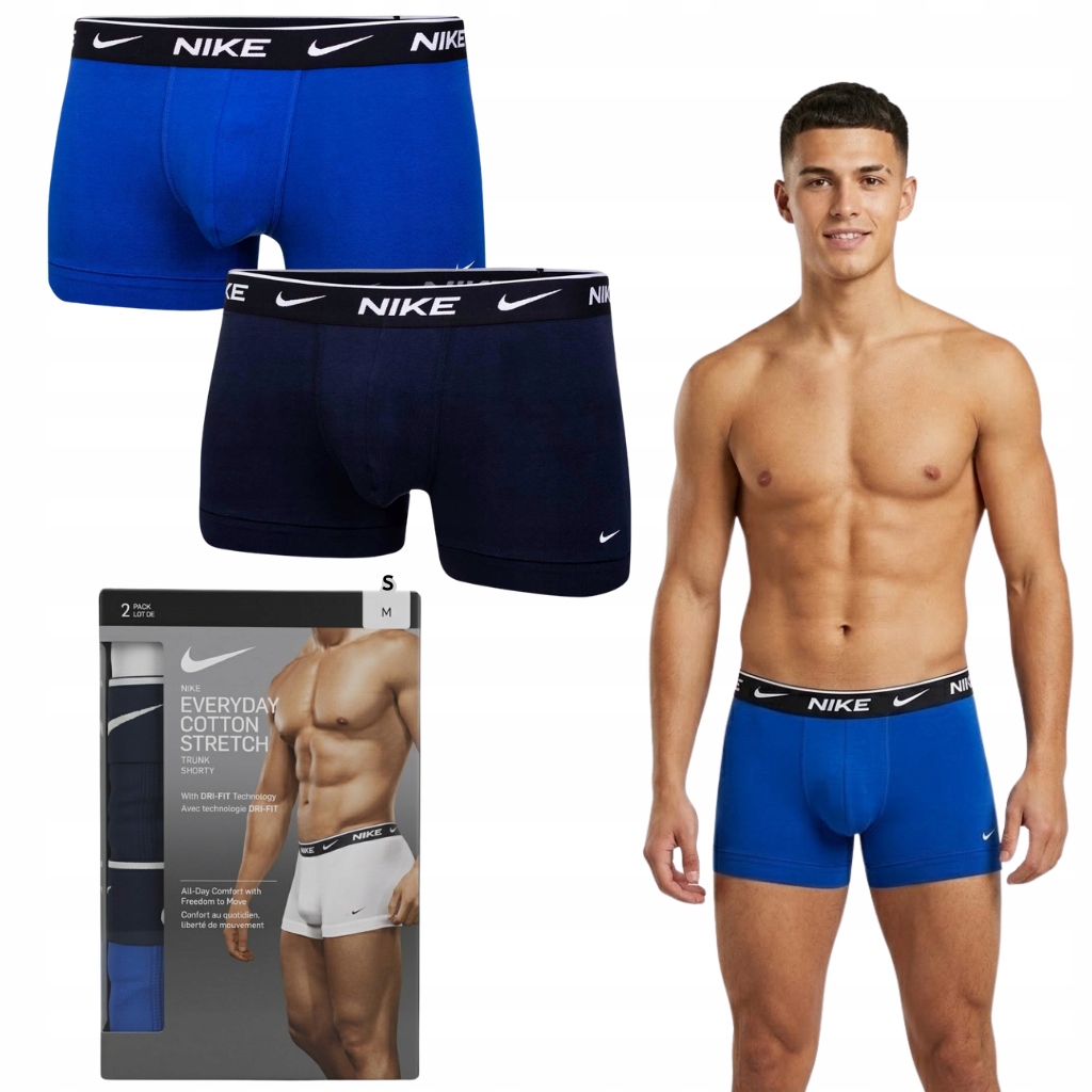 Pánské boxerky Slipy Nike Everyday Cotton Stretch Trunk 2PAK Blue/navy S