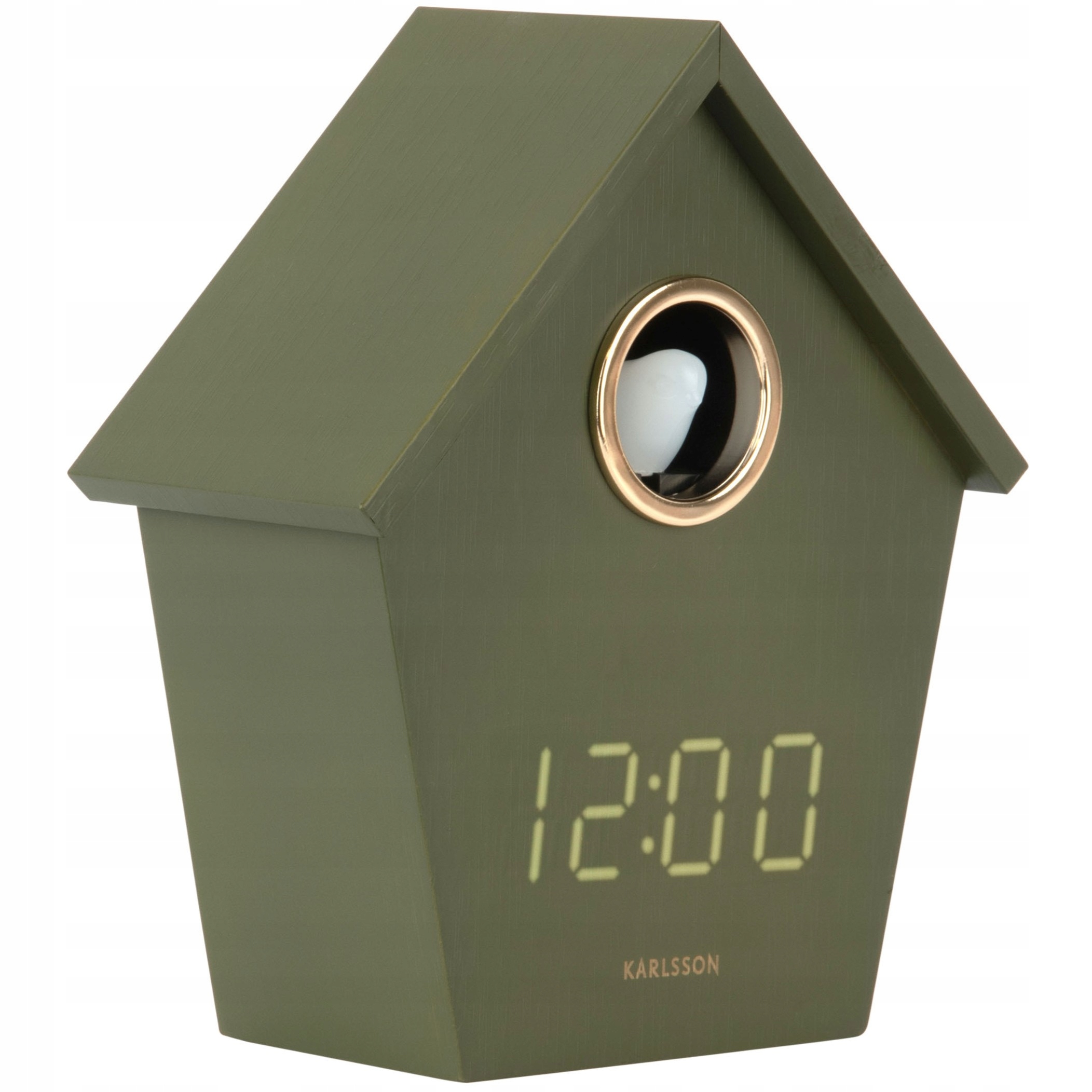 Zelený nástenný budík s vtáčikom a digitálnym budíkom Riqueza Cuckoo Led