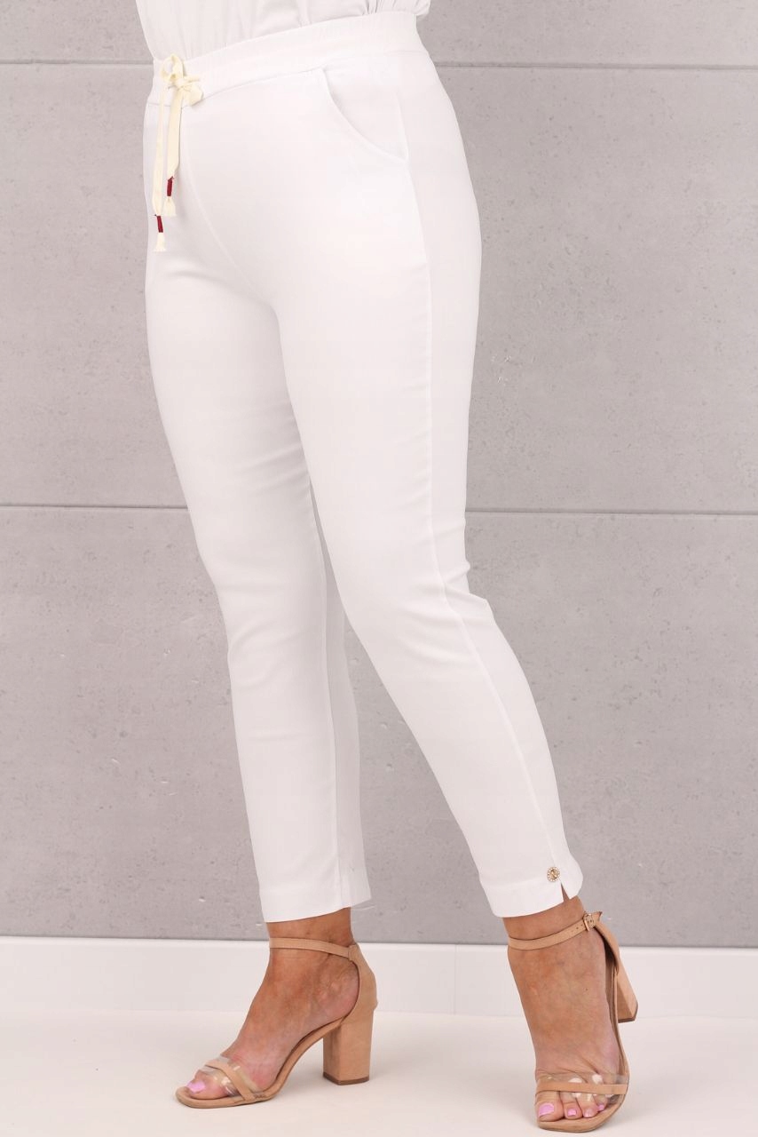 ELASTYCZNE BAWEŁNIANE SPODNIE DUŻE ROZMIARY WYSOKI STAN NA LATO ELEGANCKIE Wzór dominujący bez wzoru