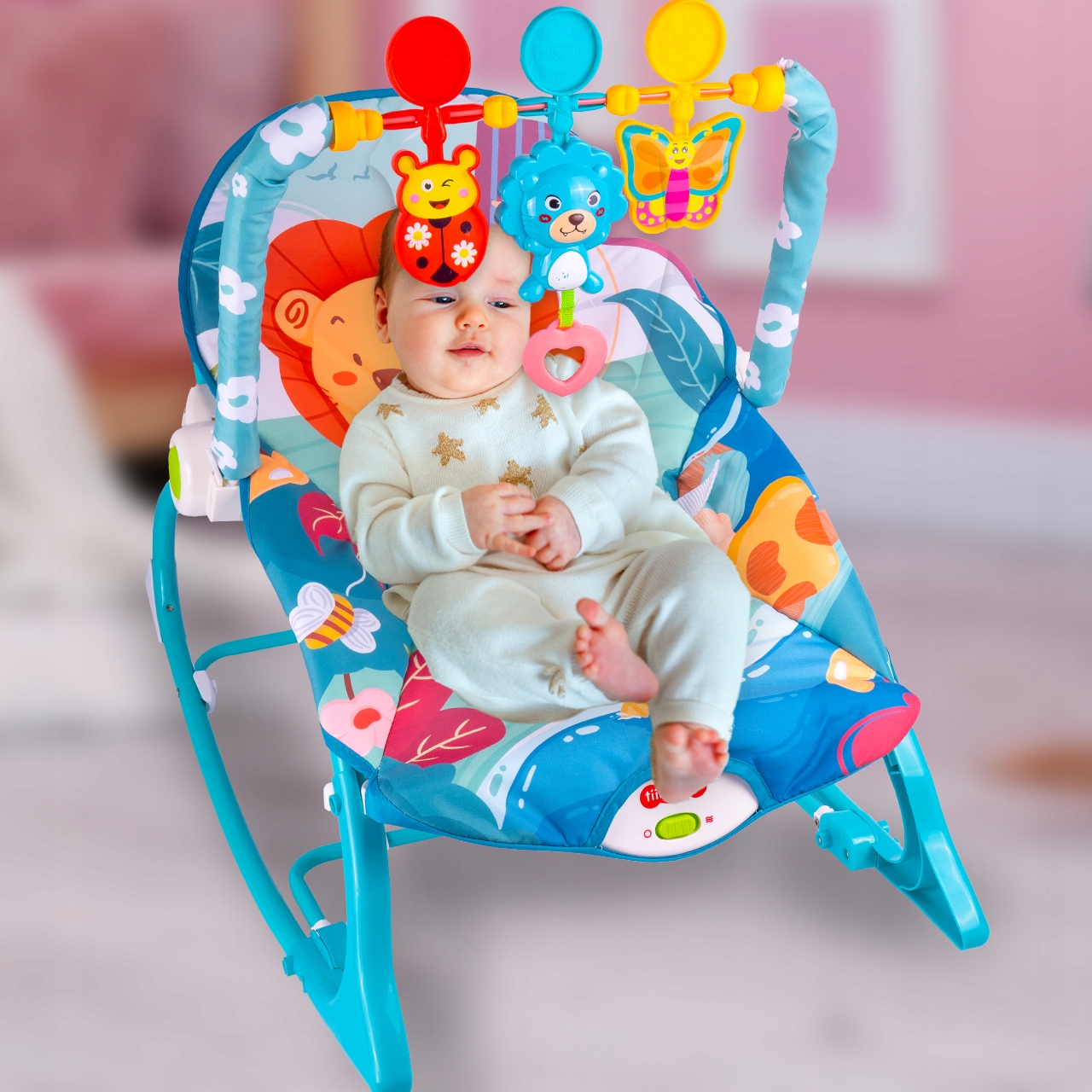 Вишибка, качалка для малюків, немовлят, дитяче крісло, сидіння, вібрації, ремені безпеки, лев Артикул виробника: 110433