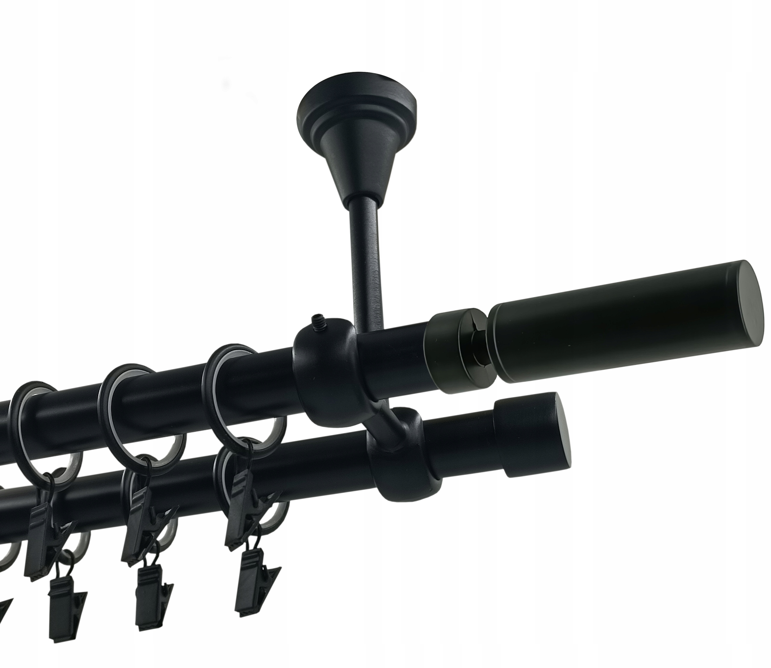 Garnýž dvojitá Kovový Stropní 19+19 mm Černý Mat 140 Cm Waldo