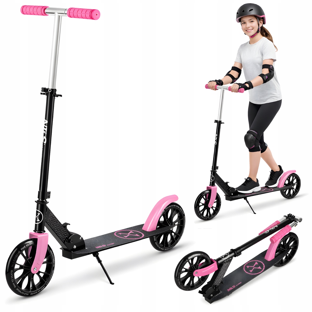 Hulajnoga Składana Miejska Regulowana Różowa Koła Kauczukowe 200 mm Nils