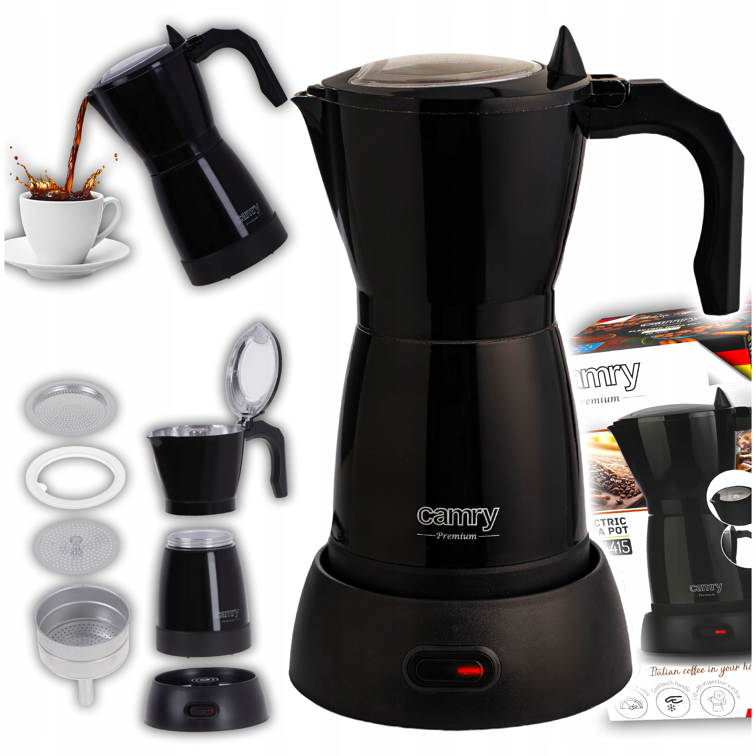 Elektrický Moka Kávovar Camry Cr 4415 Kompaktní Model Na Cesty 300 ml