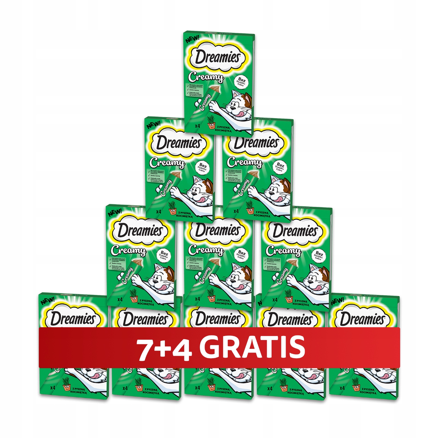 Levně Dreamies krémové pochoutky pro kočky s koťátky 4x10g 7+4 Bonus