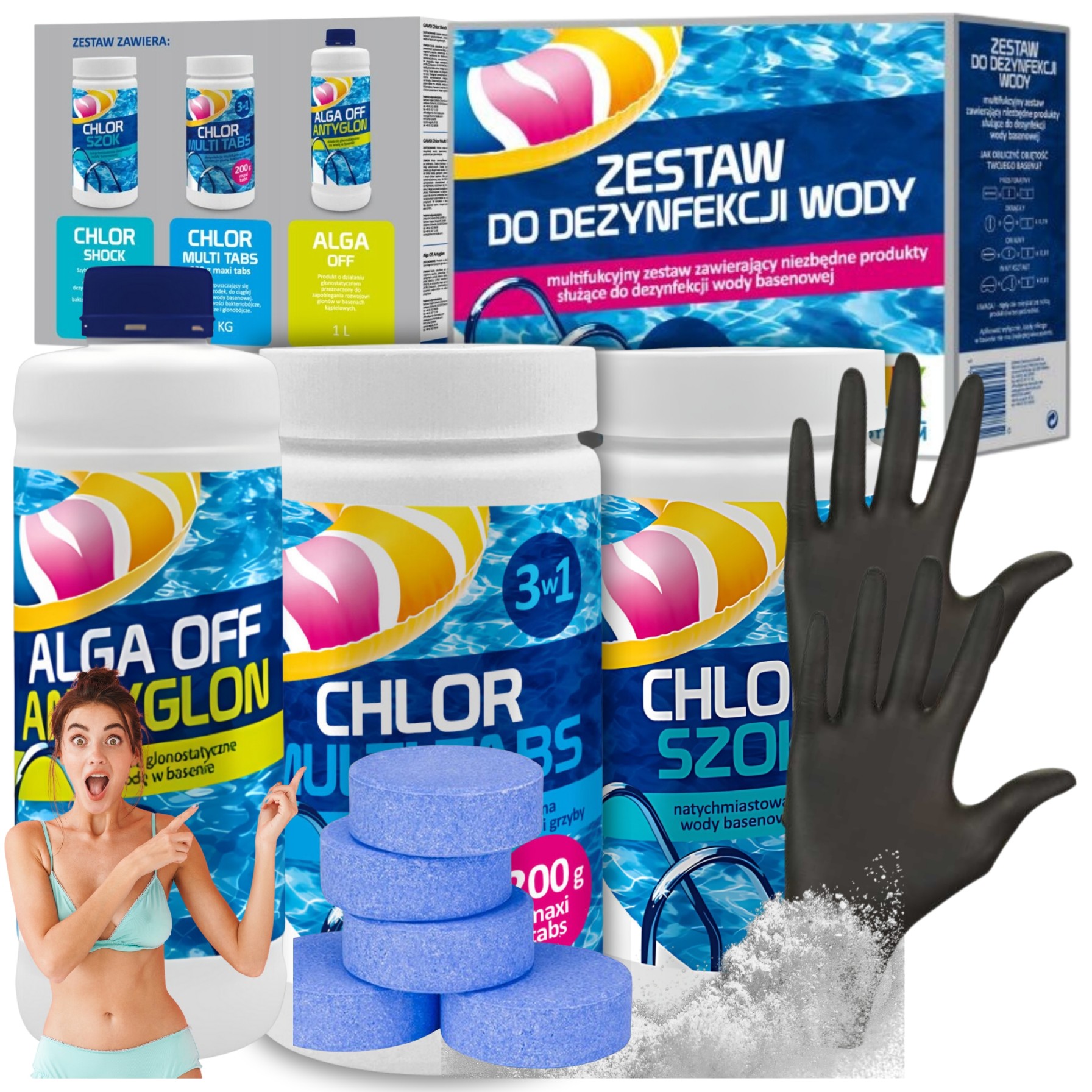 Zestaw Startowy Do Dezyfenkcji Wody 4w1 Chlor Szok Tabletki Antyglon Gamix
