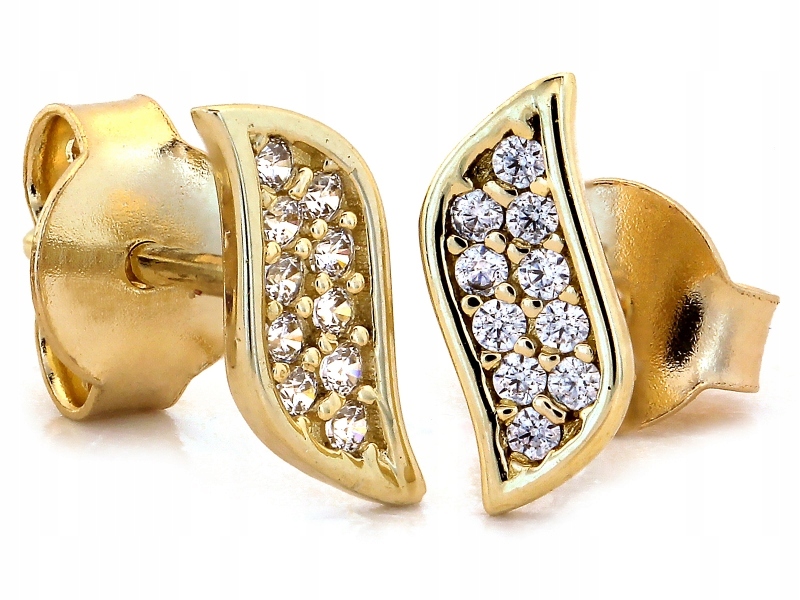 Náušnice Ze Zlata 585 na tyči se zirkony, moderní a módní pro ni