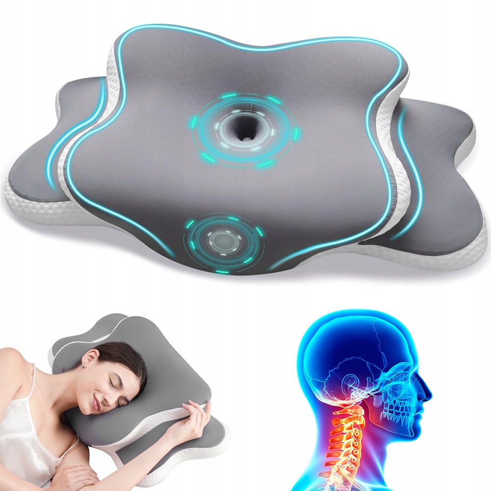 Poduszka Z Pianki Memory Ortopedyczna 65X40X10/14CM Motyl Szara