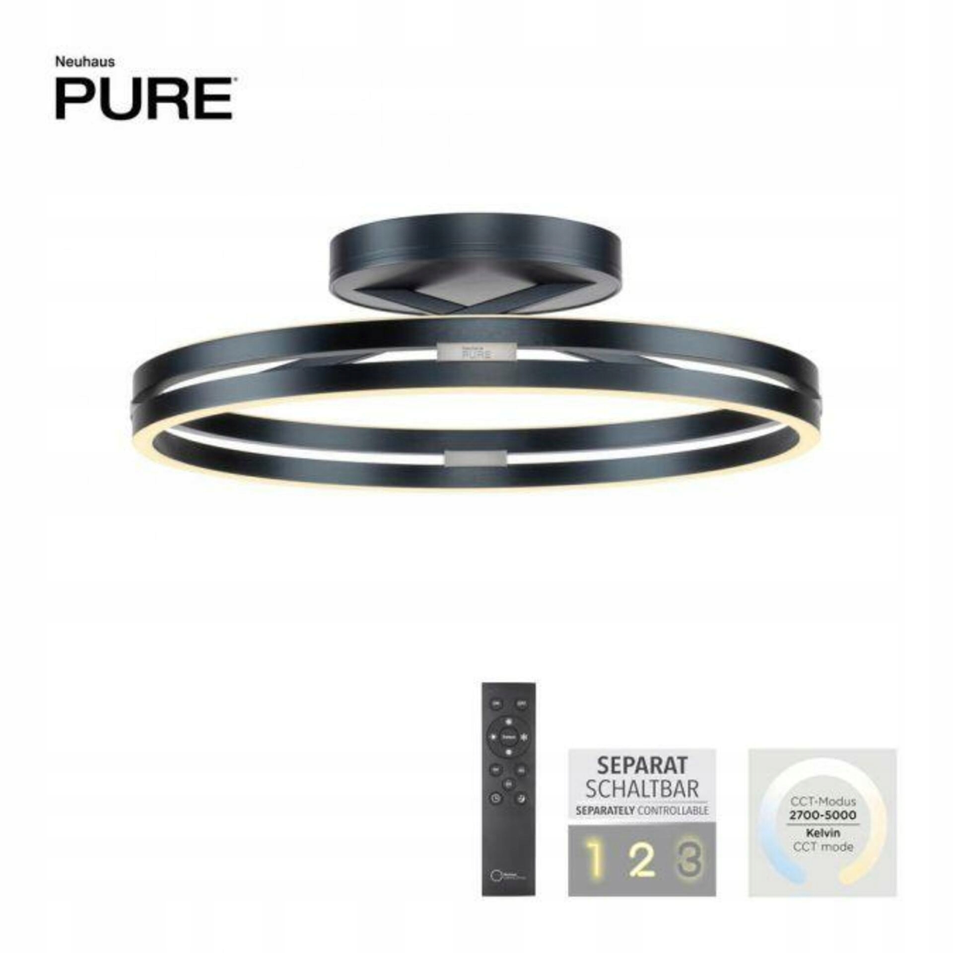 Paul Neuhaus Pure Loop Led stropné svietidlo 60 cm, šedé, diaľkové ovládanie