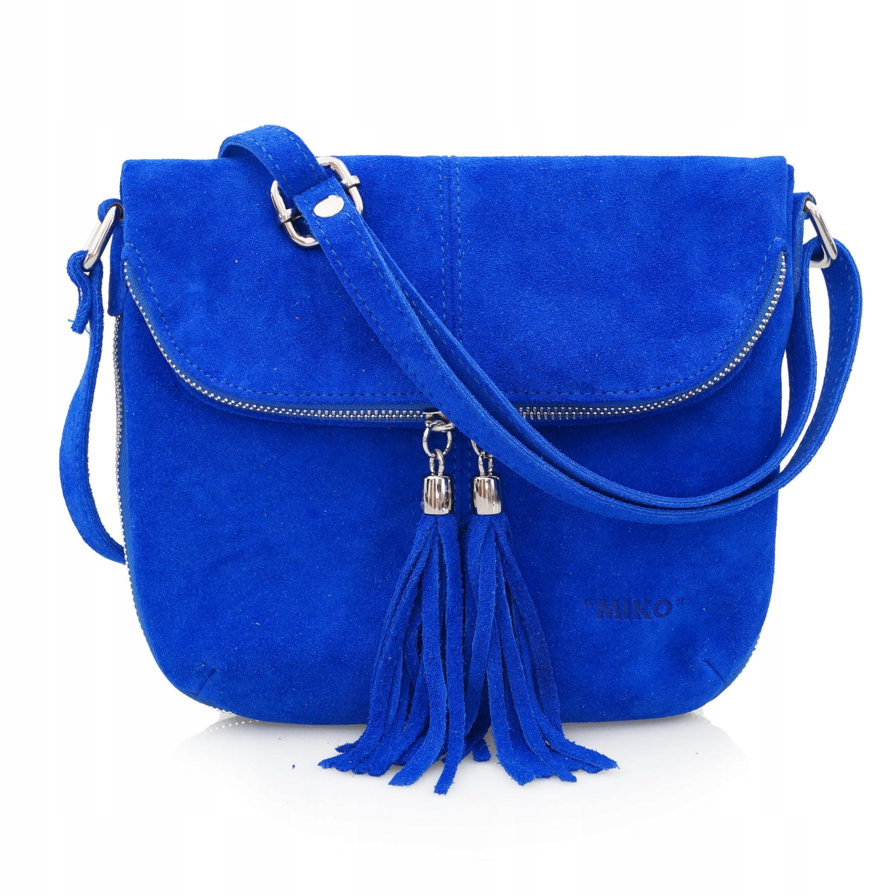 VERA PELLE torebka zamszowa listonoszka z paskiem i frędzelkami CHABROWA