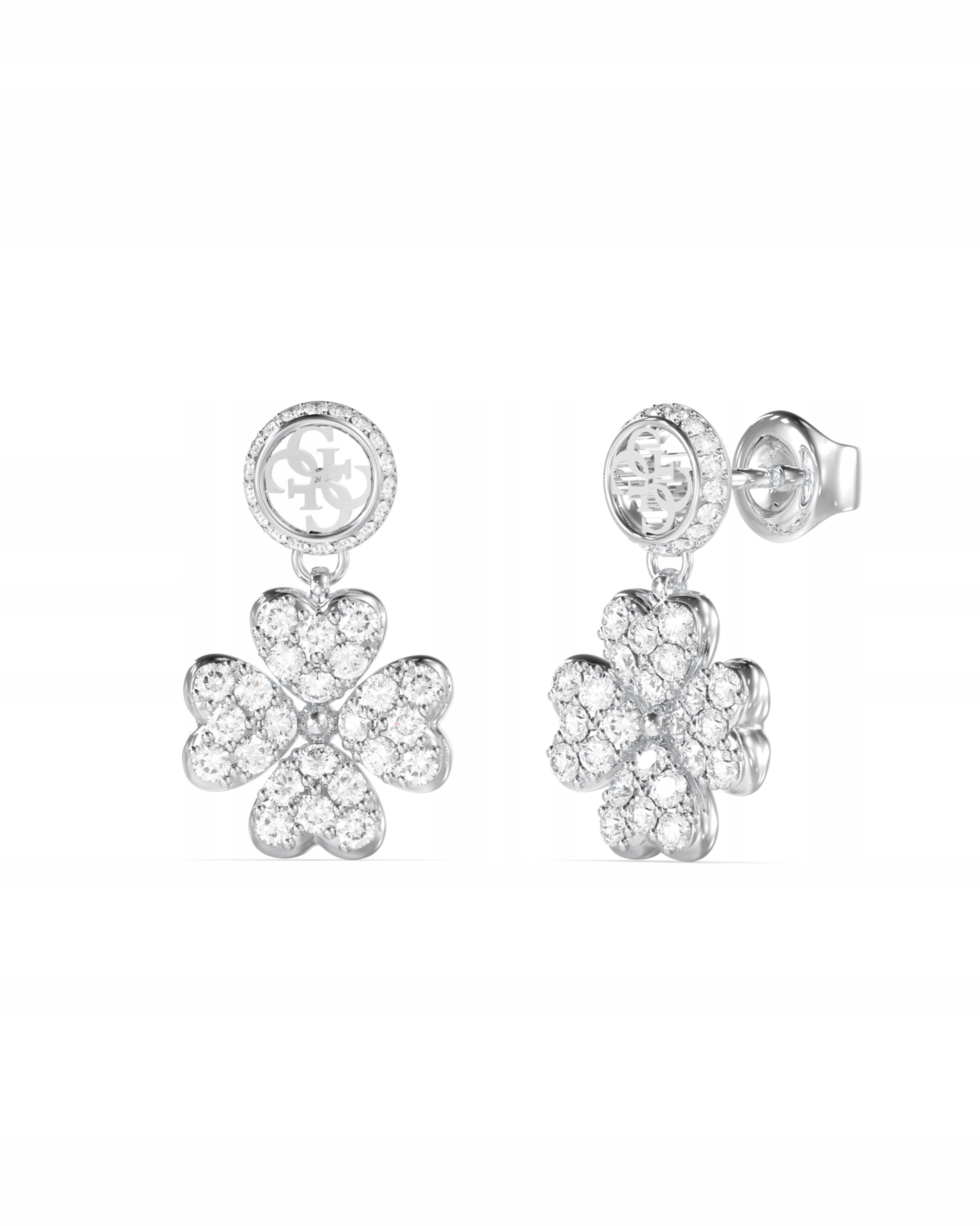 Náušnice Guess Love Bites Závěsná Čtyřlístek Ocel Zirkon Dýka