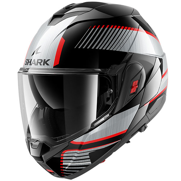 Shark Oxo Black Red Silver Motocyklová Prilba S Modulárnym Čeľusťovým Vzorom