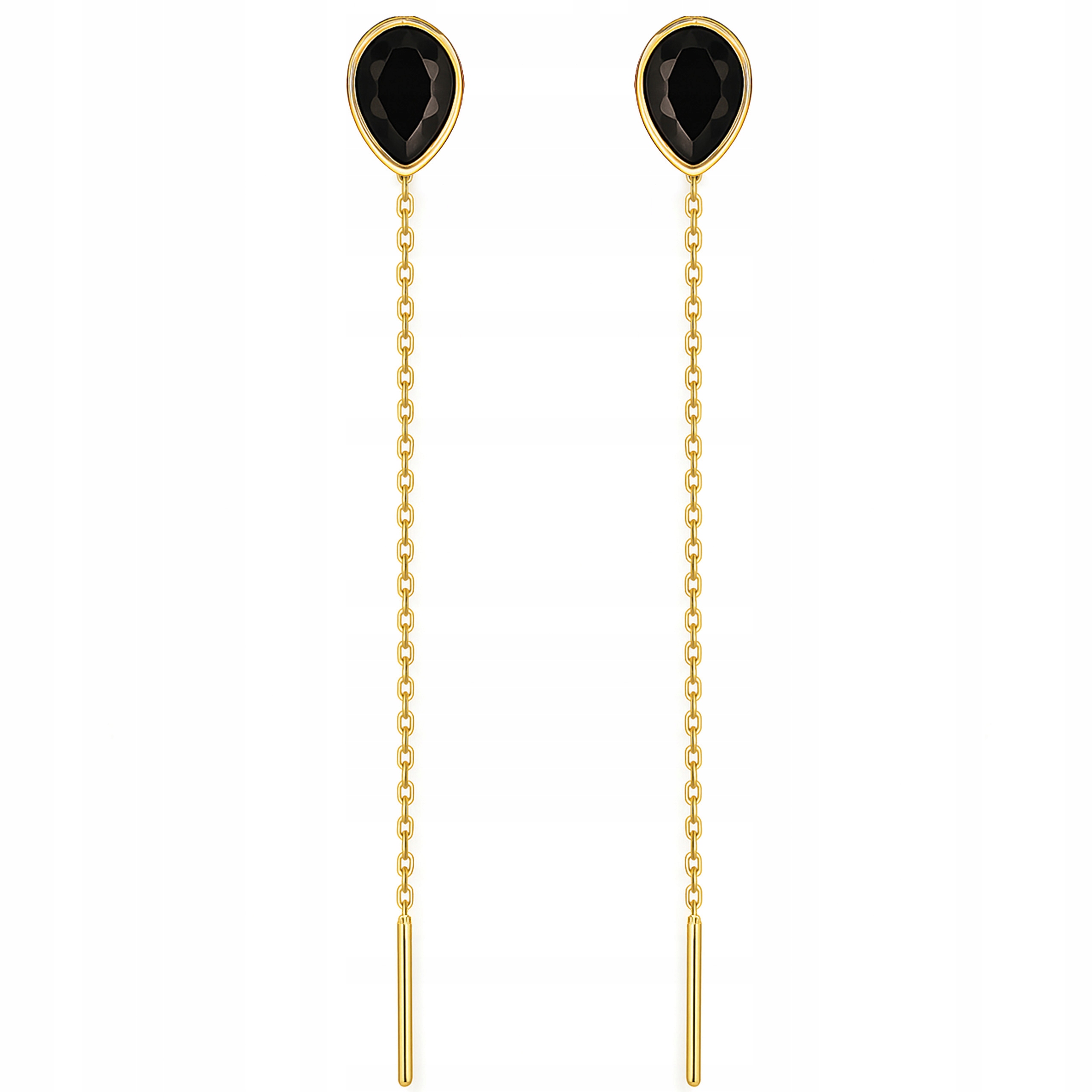 Náušnice zlaté 585 dlouhé řetízkové slzy s černými zirkony pro ženy