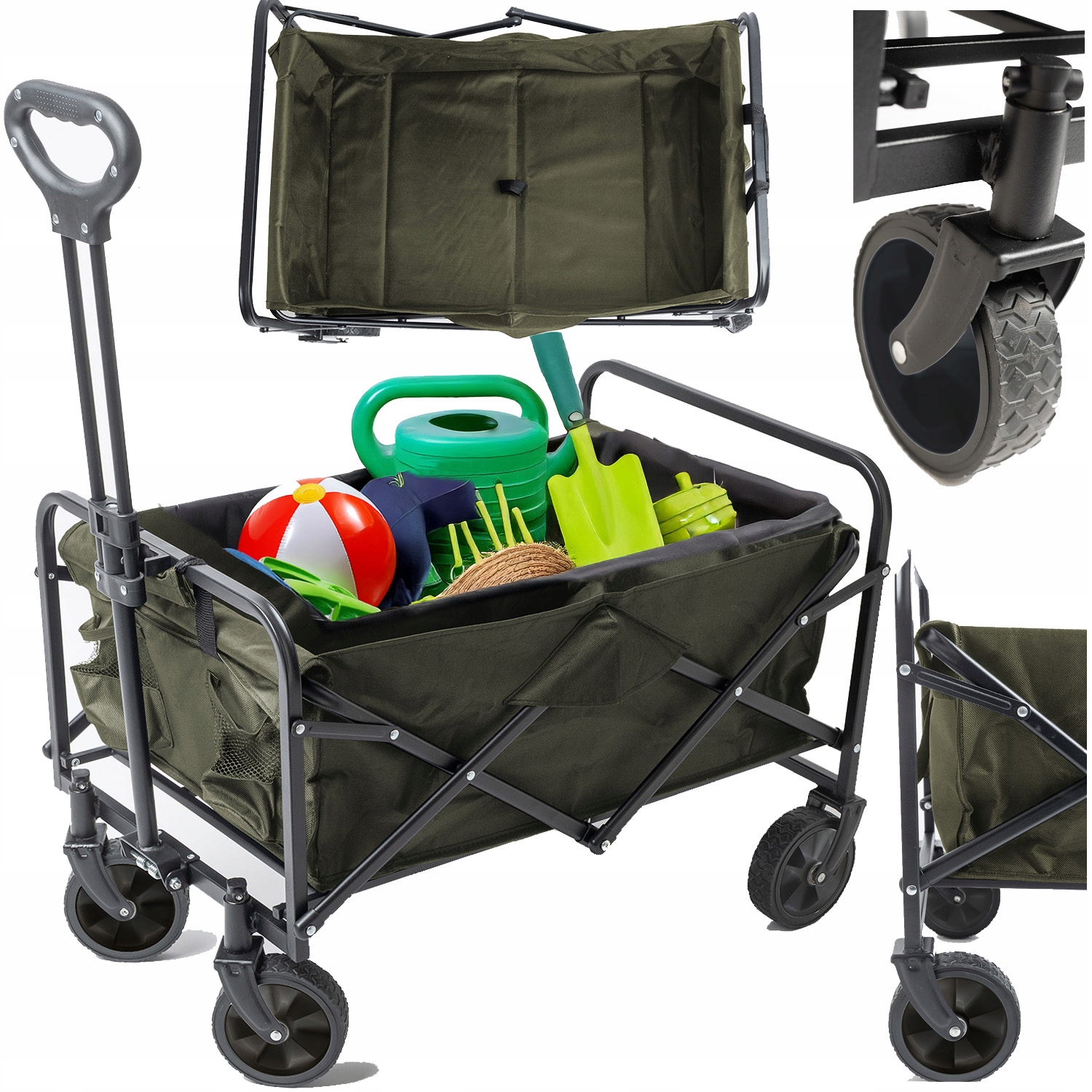 Wózek Ogrodowy Transportowy Turystyczny Składany Plażowy 90kg Zielony Lekki