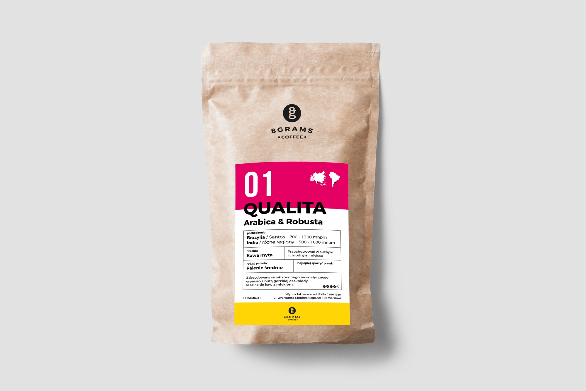 Levně Káva zrnková Arabica CaffeTeam 8Grams FlatWhite 1000 g