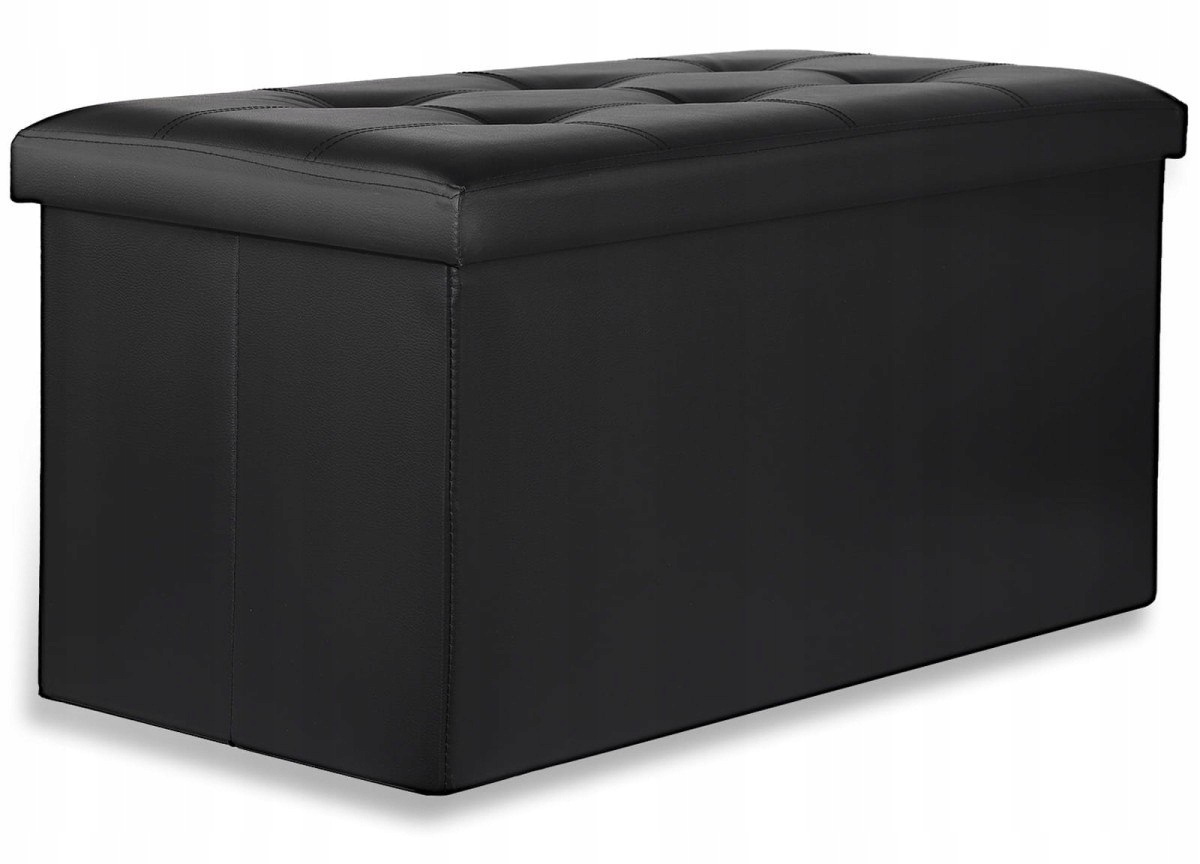 Taburet s úložným prostorem, otevírací sedák, skříň 80 x 40 cm, prošívaná, černá Leo