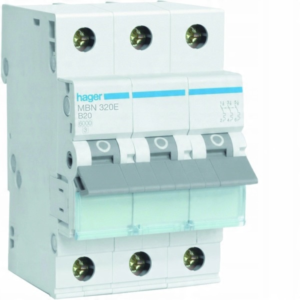 

Hager MBN320E Wyłącznik nadprądowy 3P B20A 6kA Ac