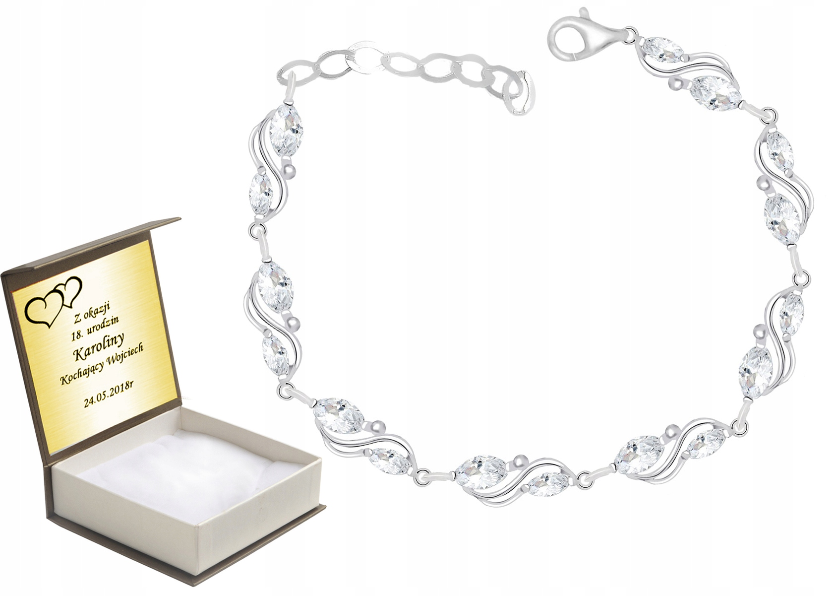 

Bransoletka Srebrna Z Cyrkoniami Pr.925 + Grawer