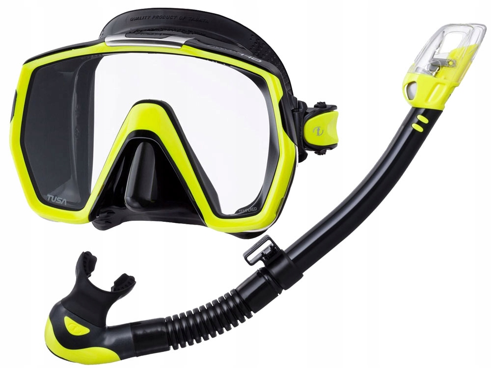 Tusa Zestaw Nurkowy Pro maska Freedom Hd fajka Dry snorkeling Qbfy żółty