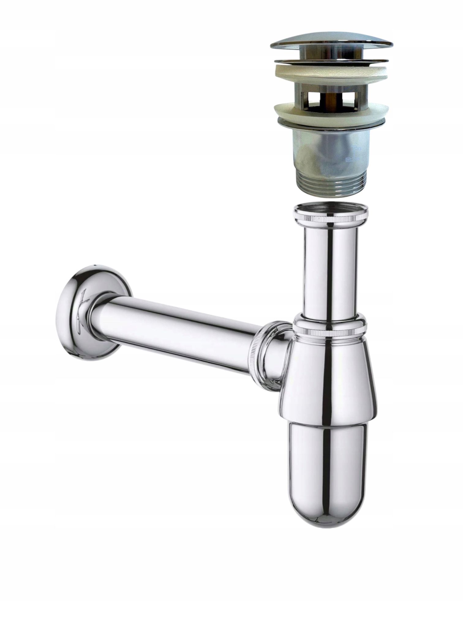 ZESTAW: SYFON UMYWALKOWY DO UMYWALKI+KOREK KLIK-KLAK Z PRZELEWEM CHROMOWANY