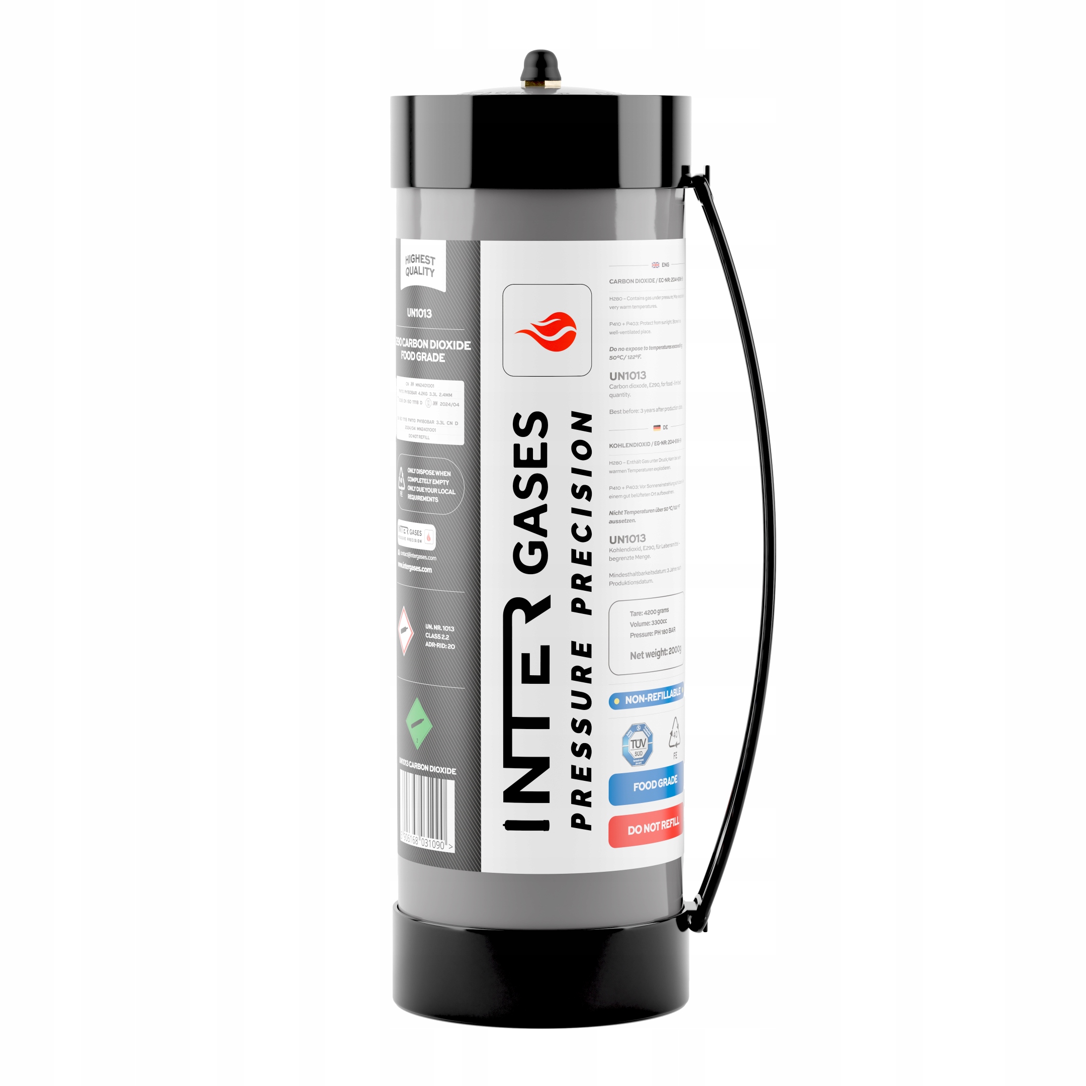 Intergases 2000 g Jednorázová CO2 láhev potravinářské třídy oxid uhličitý