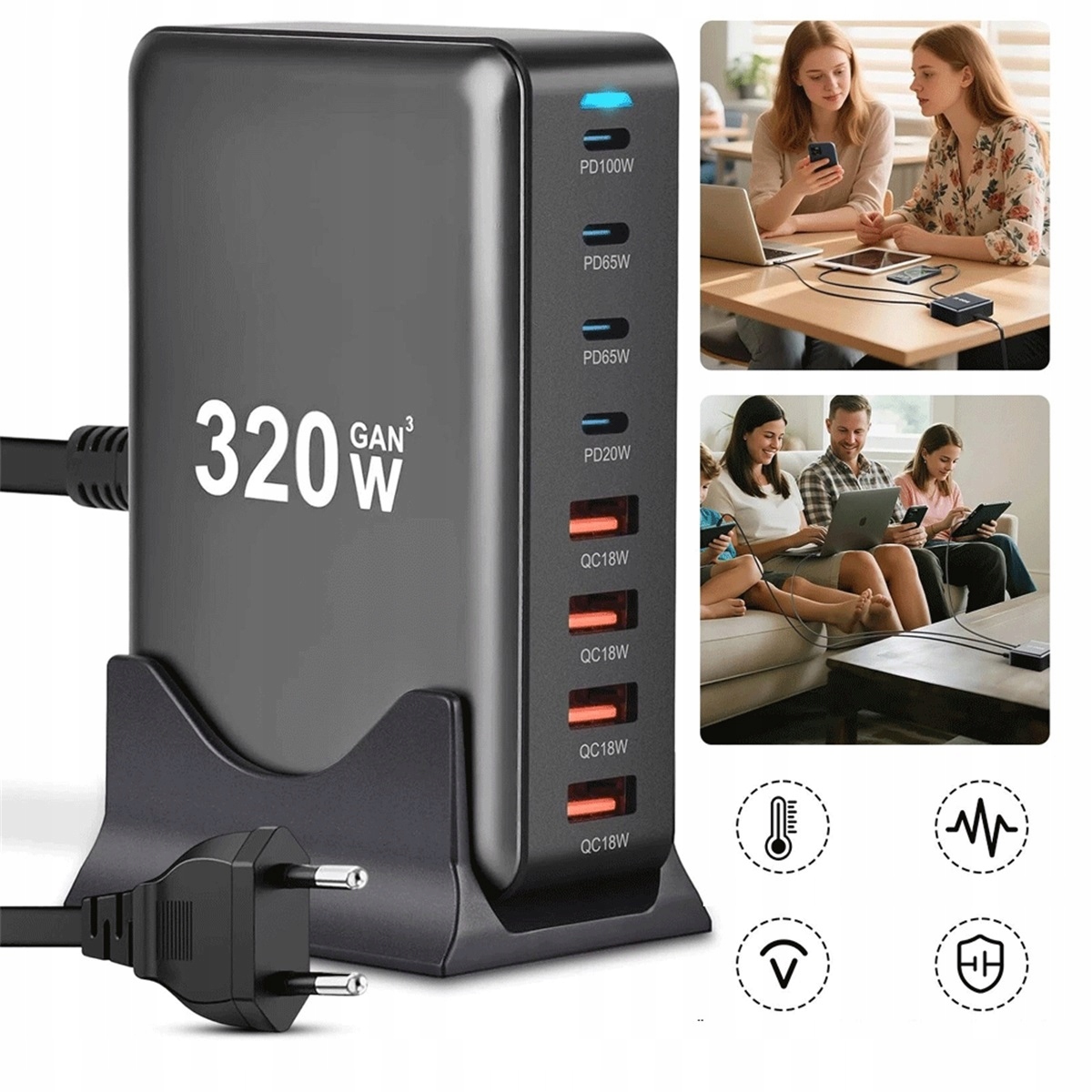 320W Stacja Ładująca Z Portami Pd 100W Dla Macbook Pro I Dell Xps