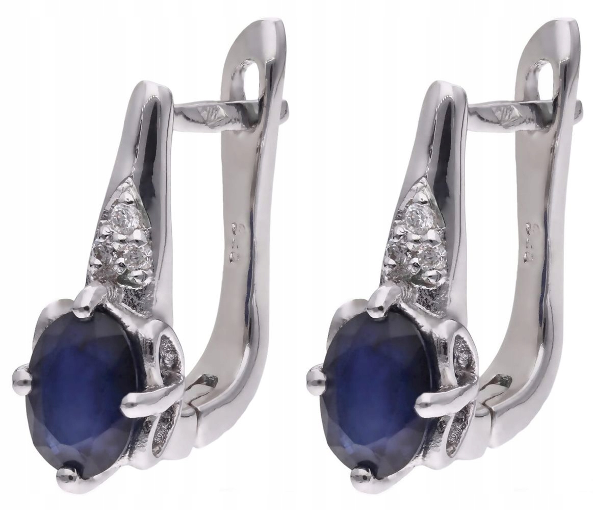 Stříbrné náušnice Ag 925 modrý safír s diamantem CVD-3365-E-BS