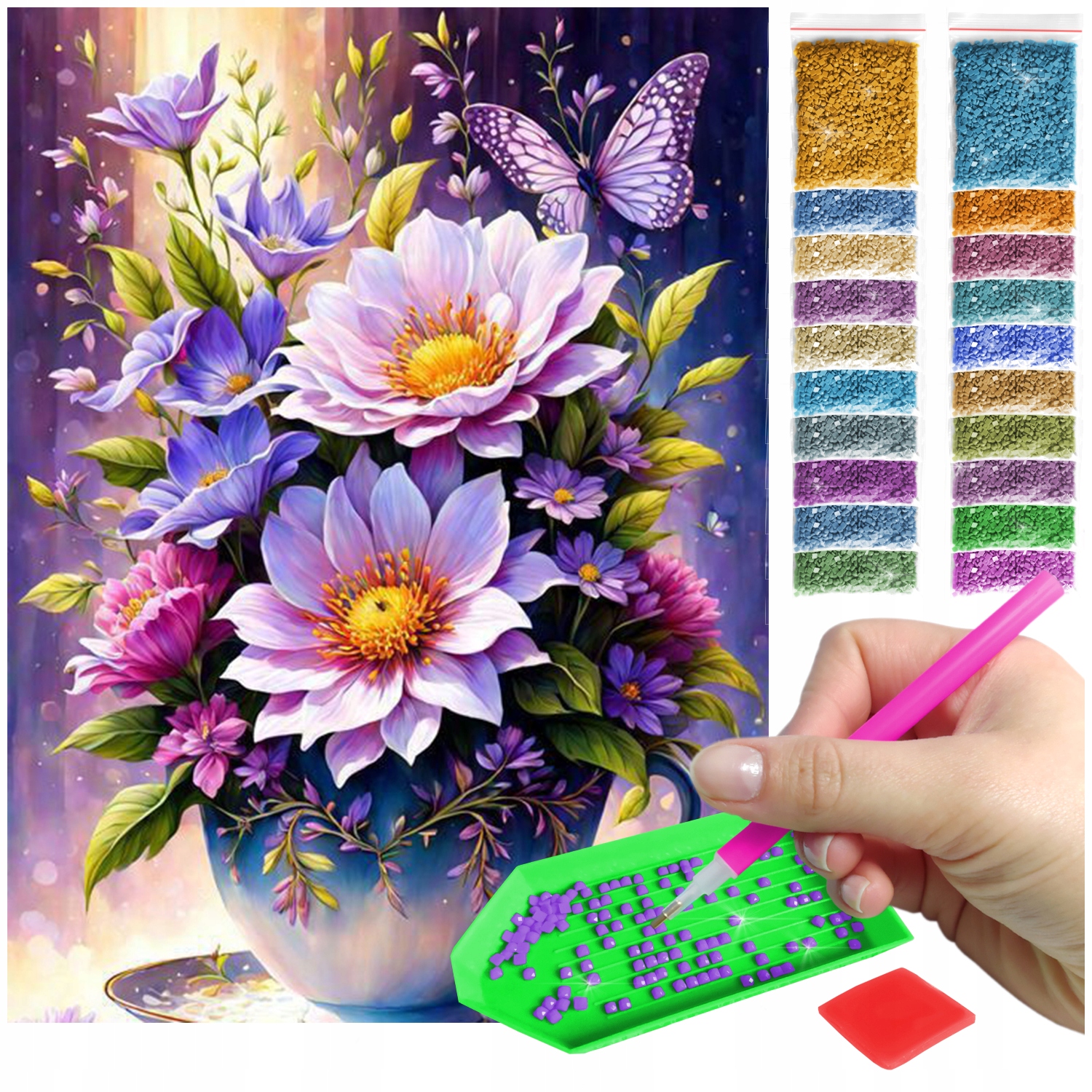 HAFT DIAMENTOWY DIAMOND PAINTING KWIATY KWADRATOWE DIAMENTY