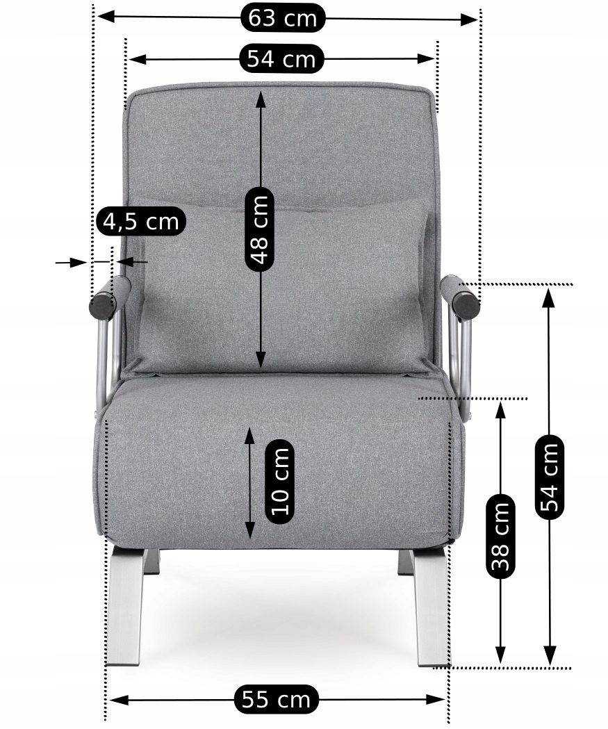 Fotel Jednoosobowy Rozkładany Leżak do Salonu do Spania Leżanka BART Szary Materiał obicia tkanina