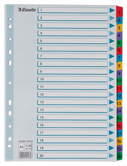 

Przekładki Esselte Mylar A4 1-20 numeryczne100163