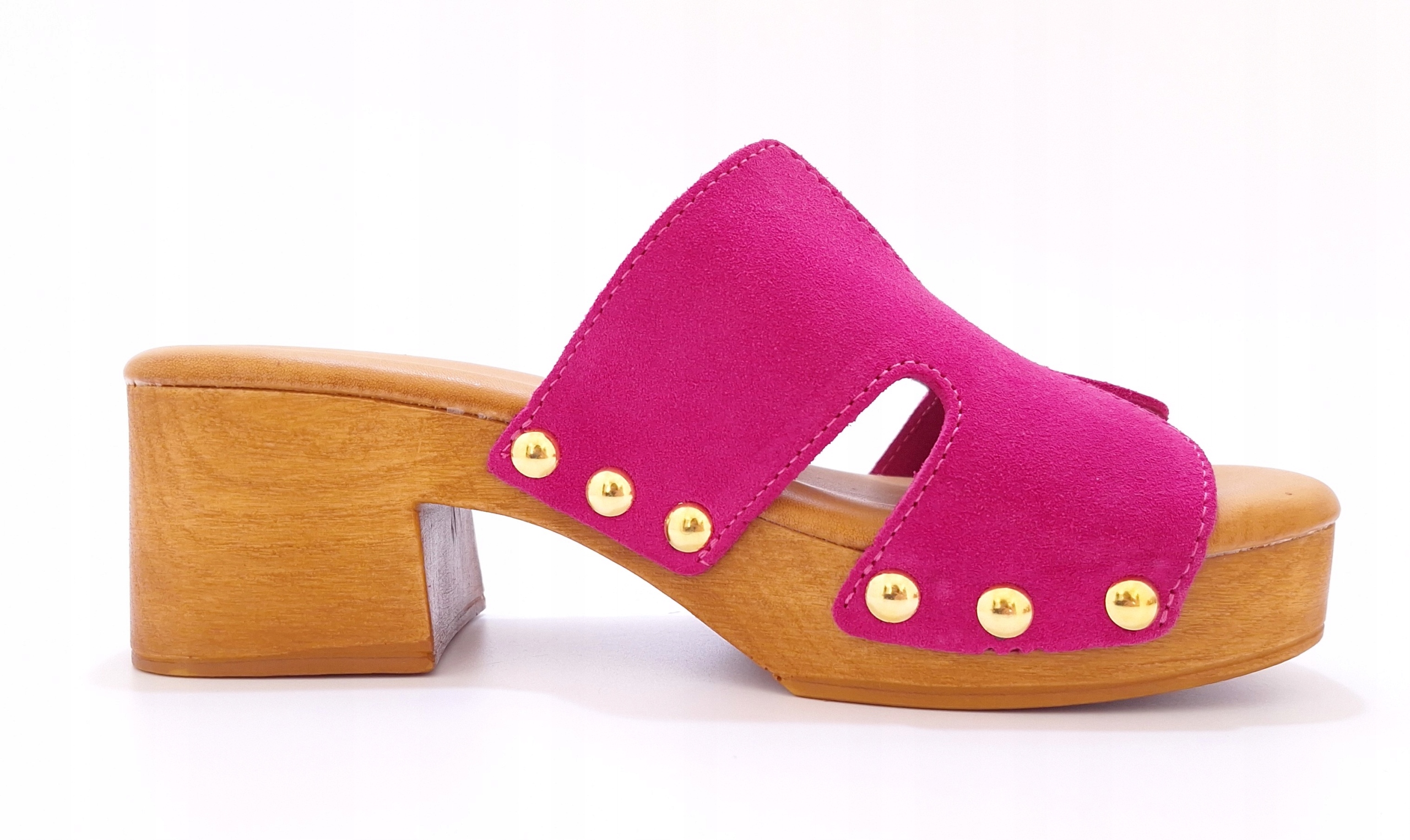 Kožené nazouváky na fuchsiovém podpatku Jorge Oliveira 9196 vel. 39