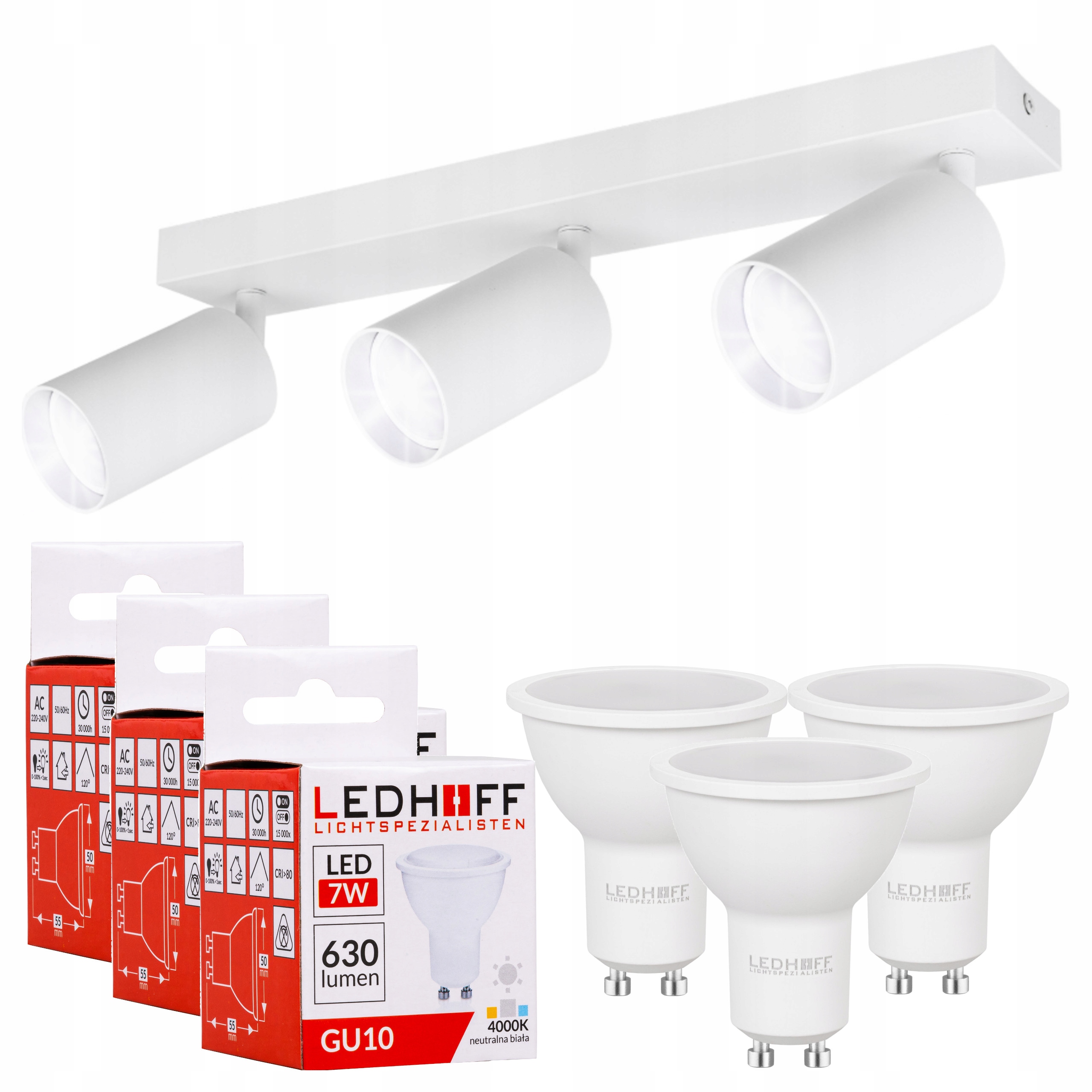 Halogenové svítidlo stropní svítidlo Led Nástěnné svítidlo bílé Set Žárovka GU10 x3