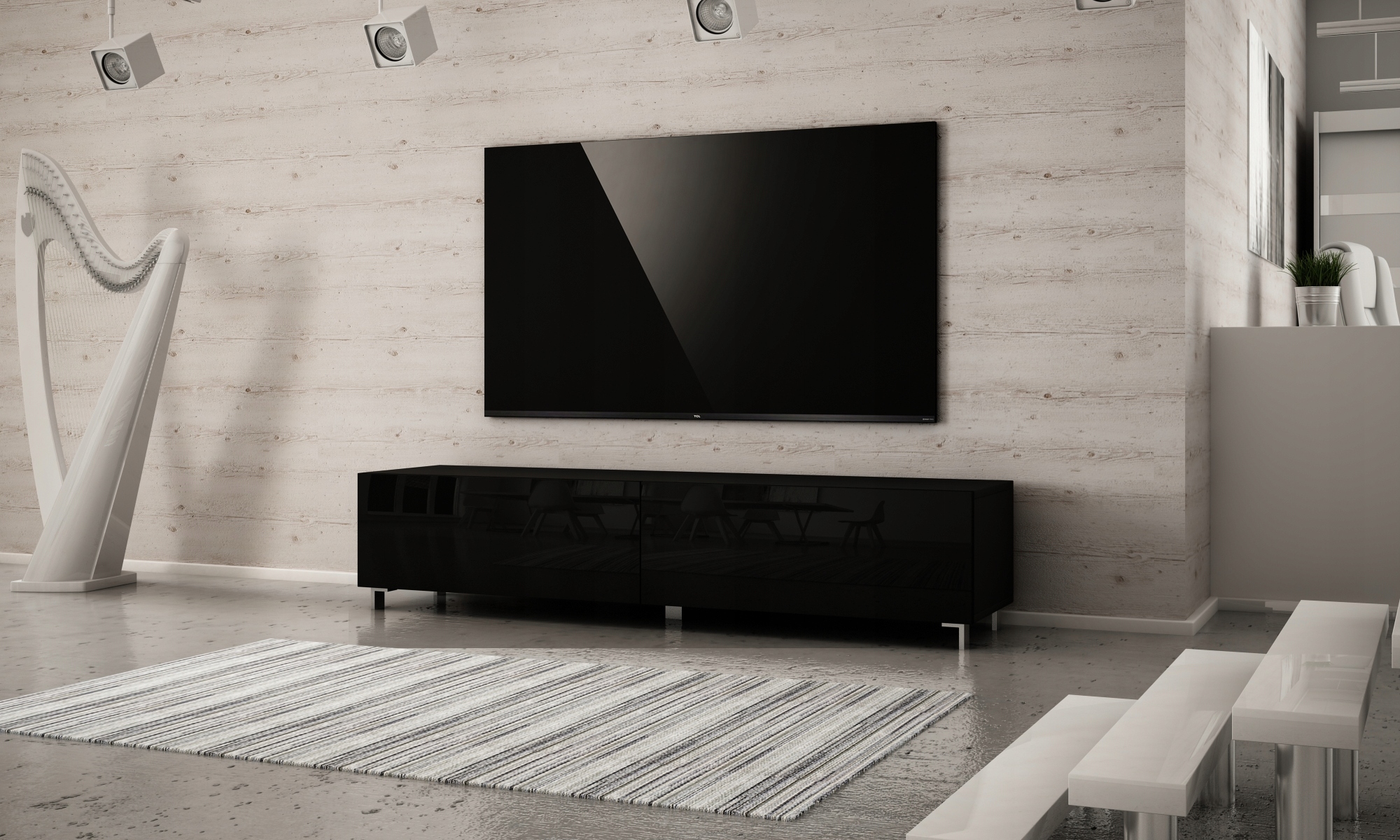 SZAFKA RTV STOJĄCA 160 CM CZARNY POŁYSK