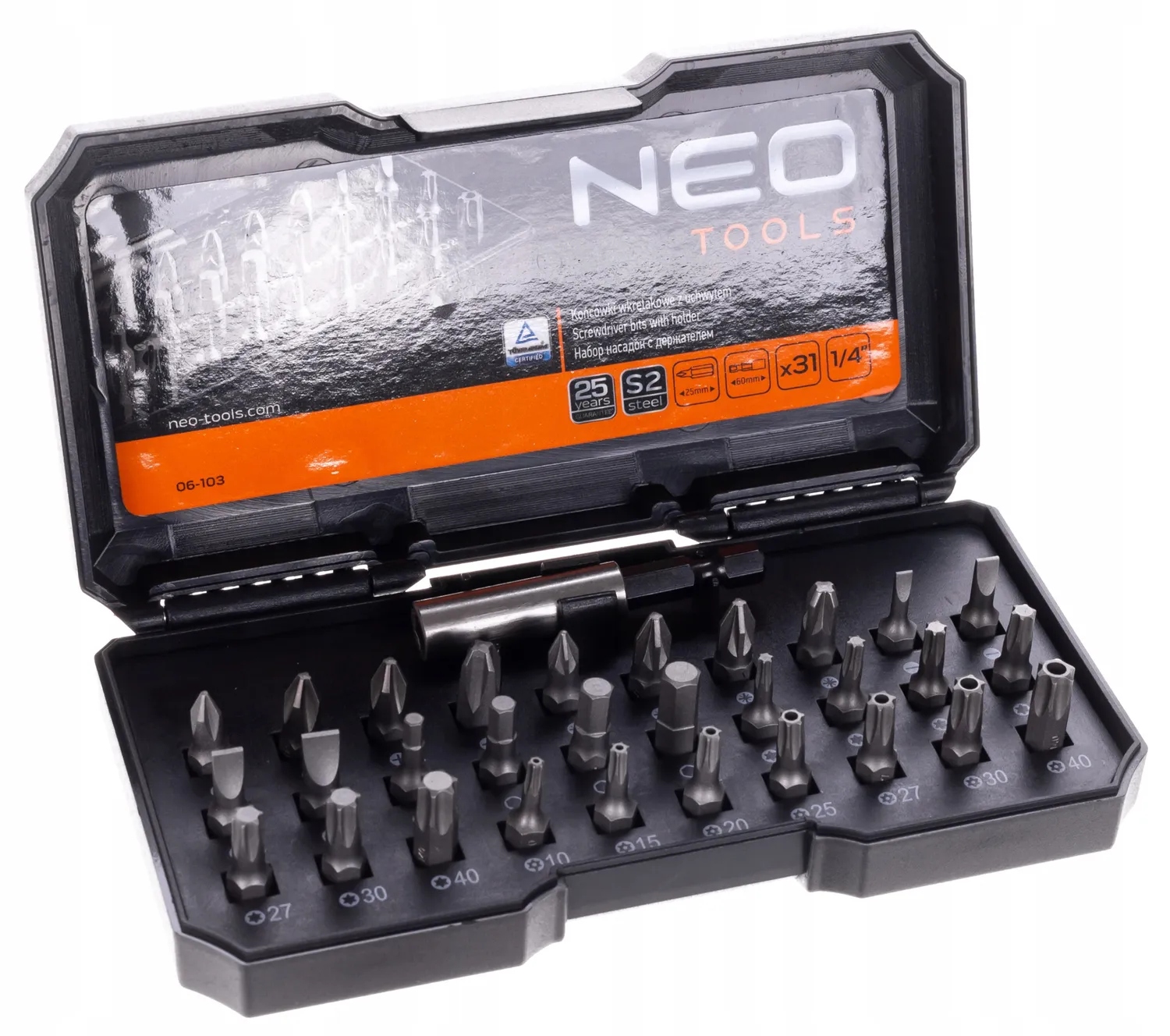 ZESTAW KOŃCÓWEK WKRĘTOWYCH Z UCHWYTEM ETUI 31 EL.