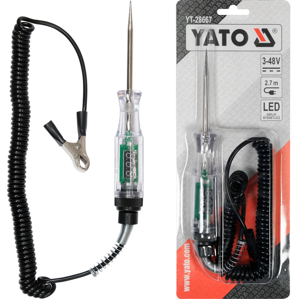 YATO SAMOCHODOWY PRÓBNIK TESTER NAPIĘCIA 3V - 48V Z WYŚWIETLACZEM LCD