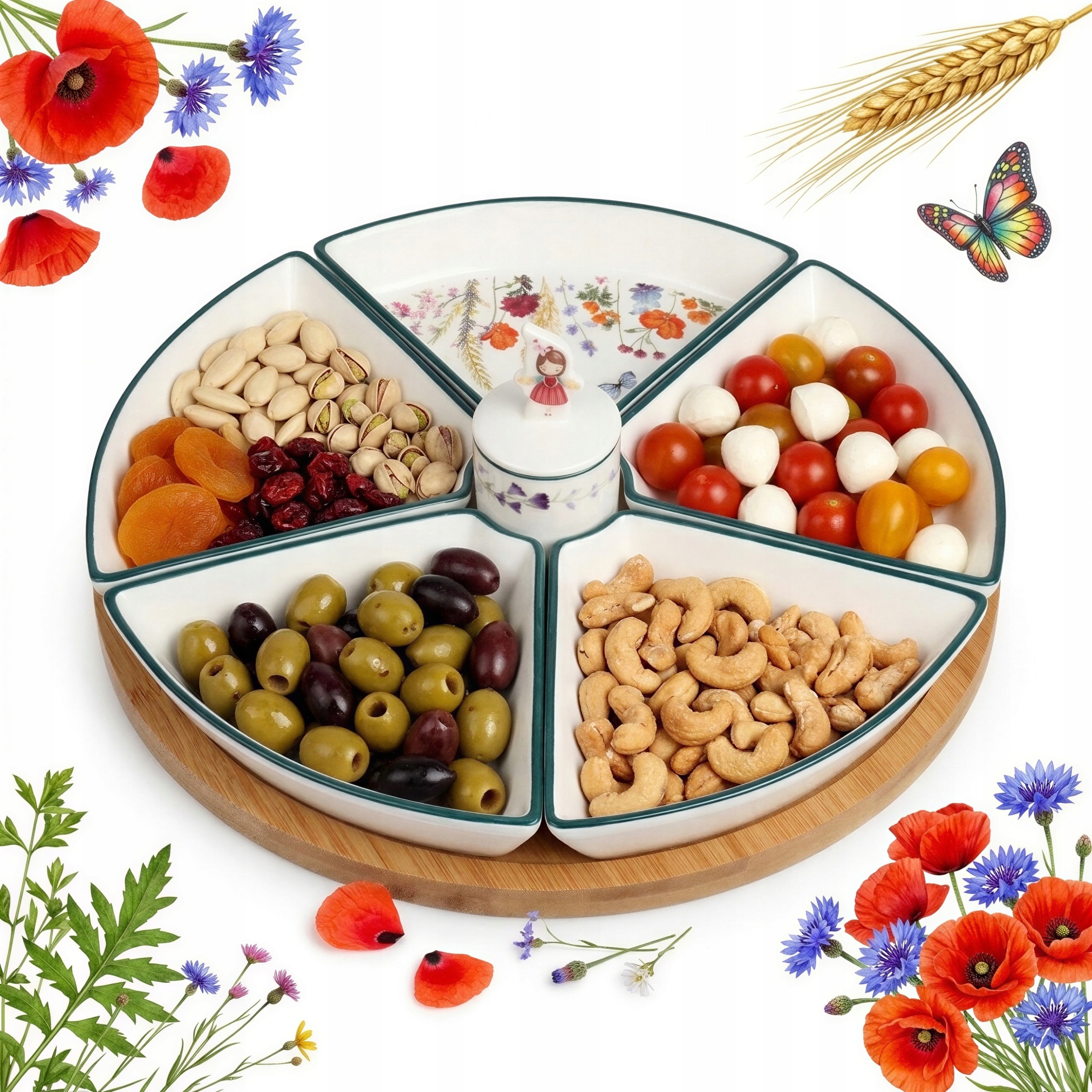 Otočná Podnos Keramické Misky 7 Ks Na Omáčky Diłpů A Oříšků Občerstvení