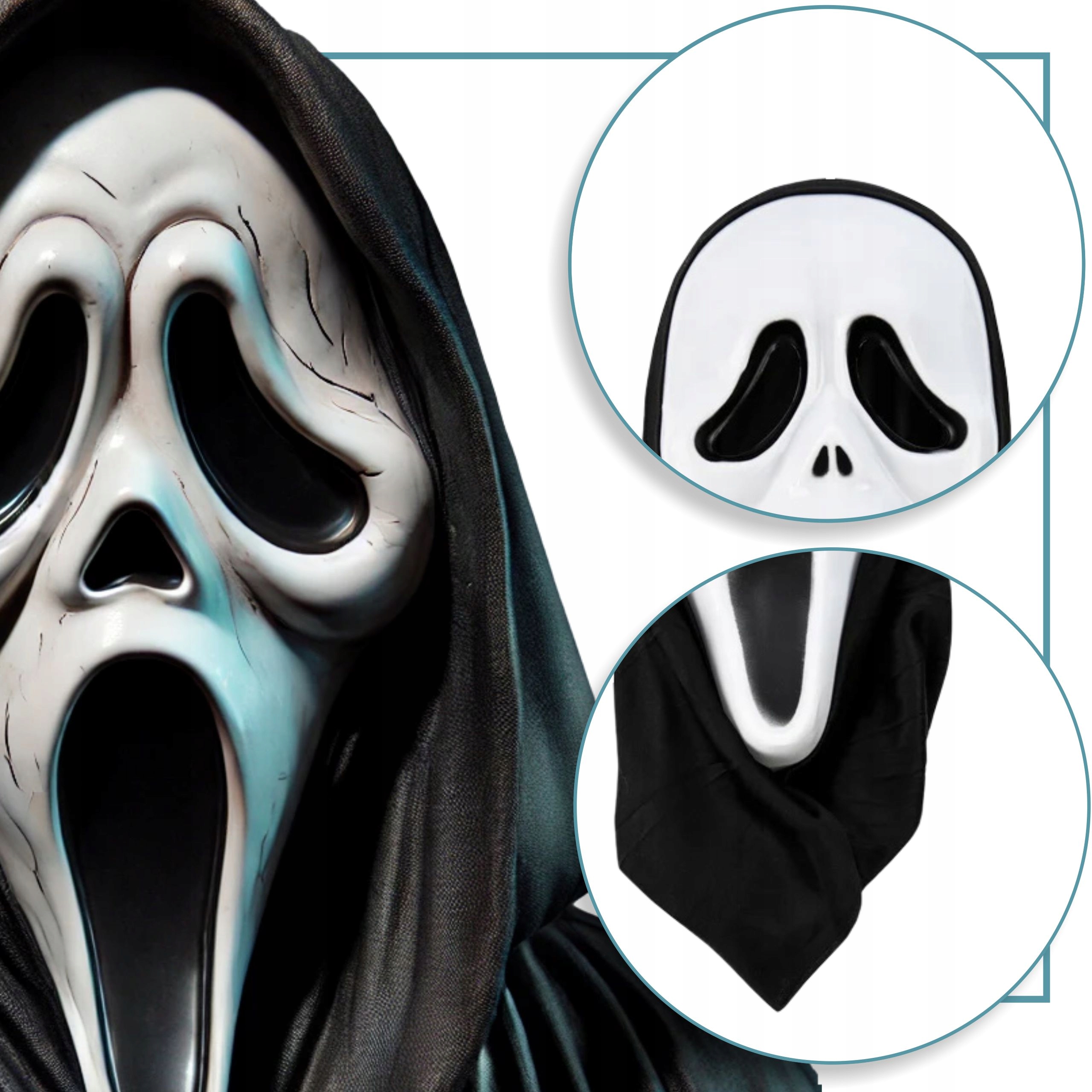 Maska na Twarz Krzyk Duch Czarna Halloween Kostium Przebranie dla Dorosłego Rodzaj na twarz