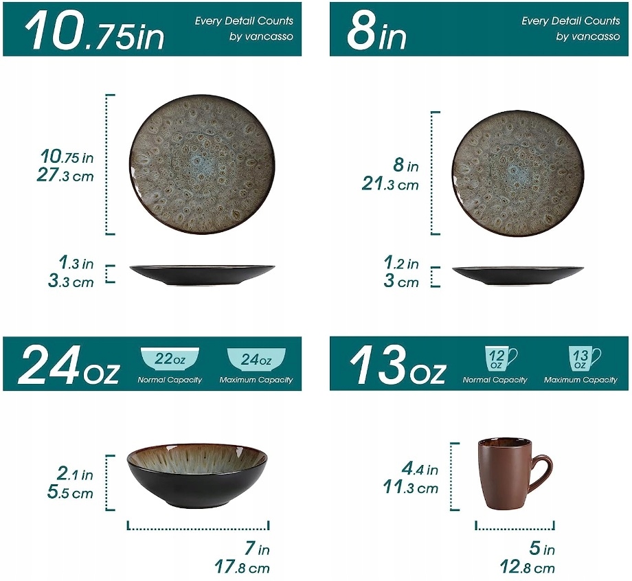 Serwis obiadowy Vancasso Bubble zastawa boho kamionka brązowy 32el 8 osób Rodzaj serwisu obiadowo-kawowy