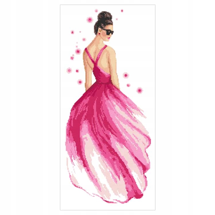 Křížková výšivka Vyšívací sada Dáma v růžové