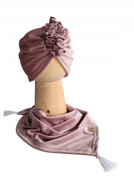 

Zestaw Czapka Turban Chusta Welur Róż 48-51cm