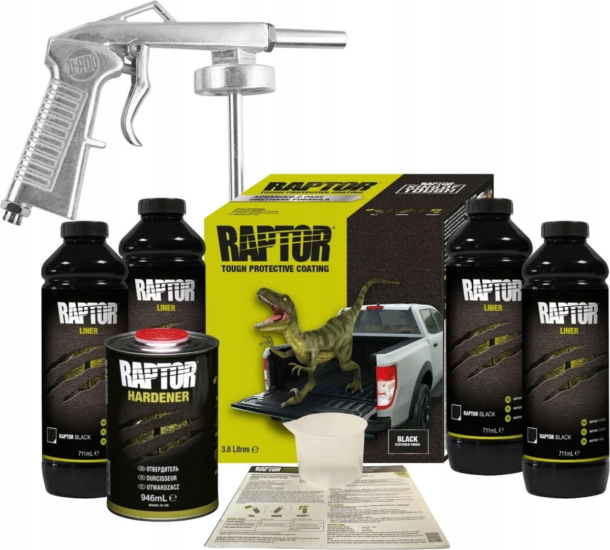 Akrylový lak U-pol Raptor čierny 3790 ml s tužidlom a pištoľou