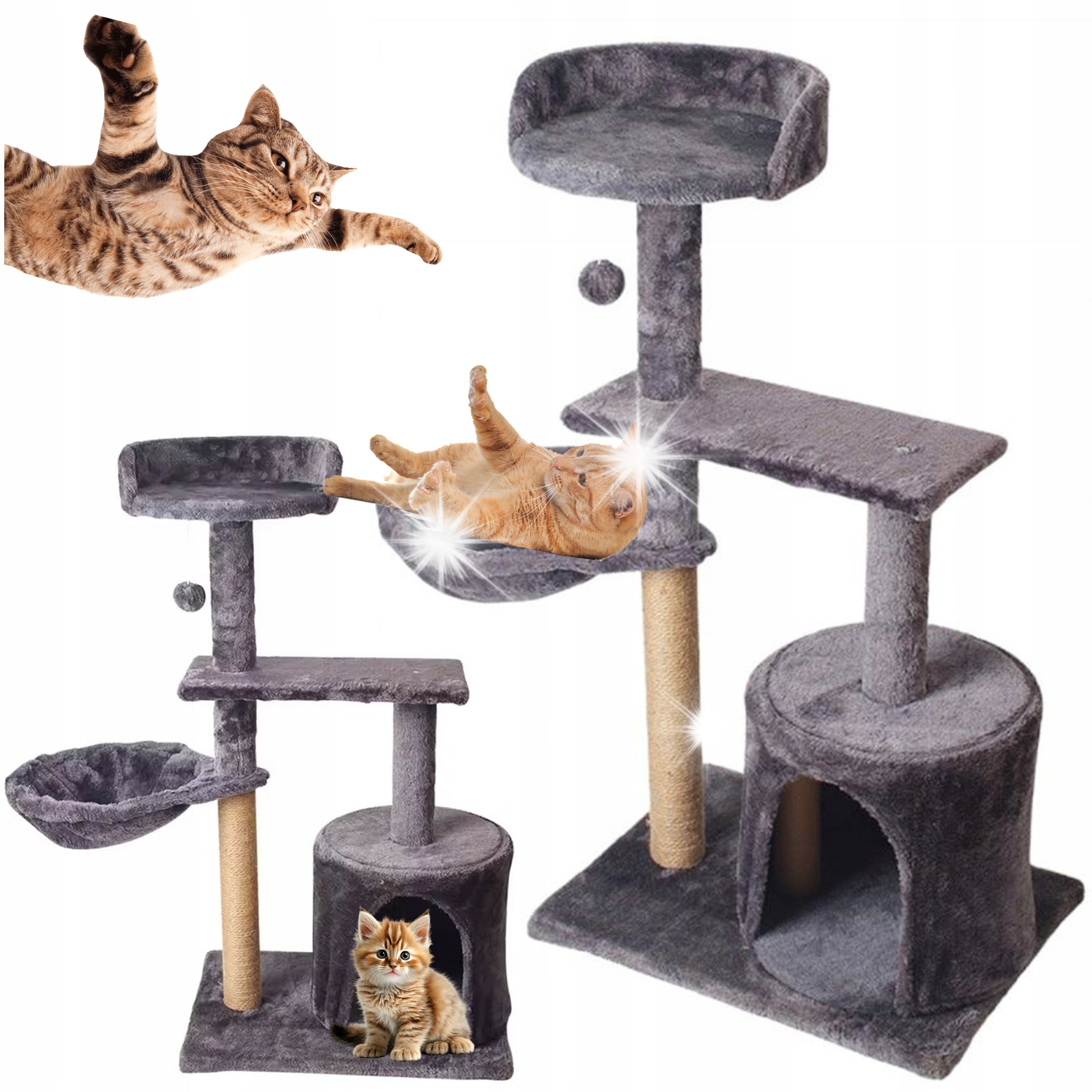 Levně Škrabací Stromy pro kočky Velký vysoký věžový domeček Hračka Pelíšek Hračka