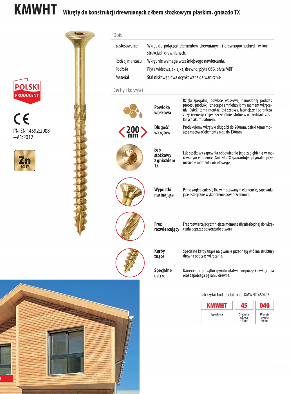 WKRĘTY CIESIELSKIE TORX15 ŁEB STOŻKOWY 400szt DO DREWNA KLIMAS 3,5x50 Średnica wkręta 3.5 mm