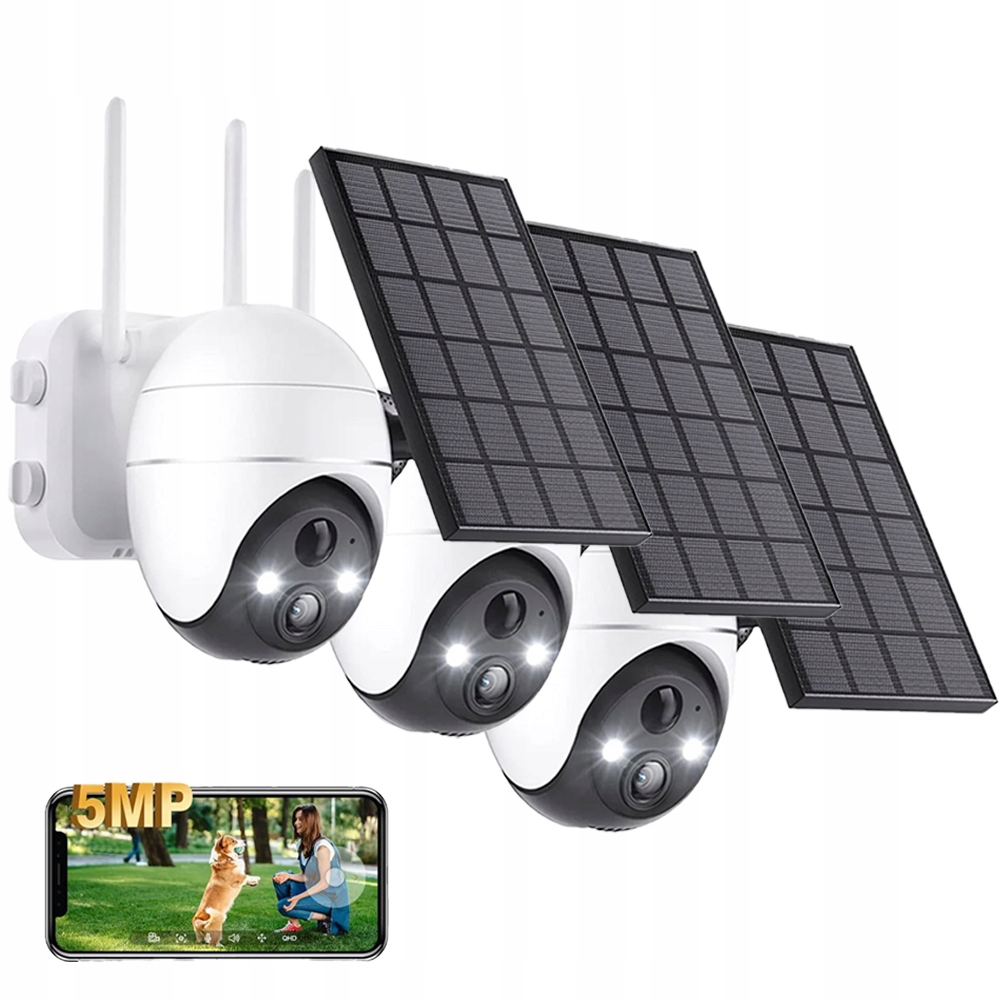 Solární venkovní Ip WiFi kamera Otočná Cctv kamera 2K 5MP bezdrátová