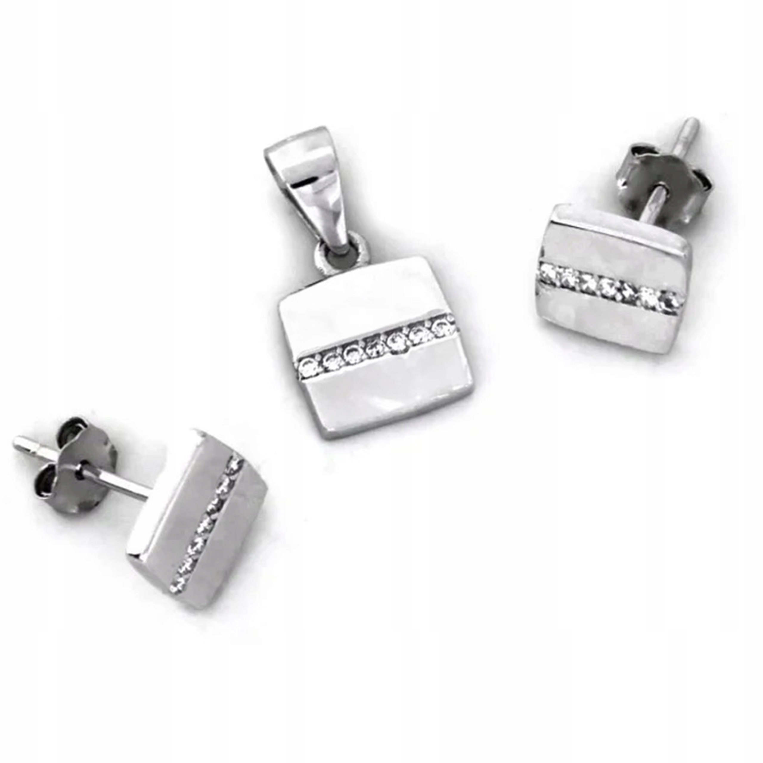 Stříbrný komplet šperků 925 čtverců zdobených zirkony jako dárek