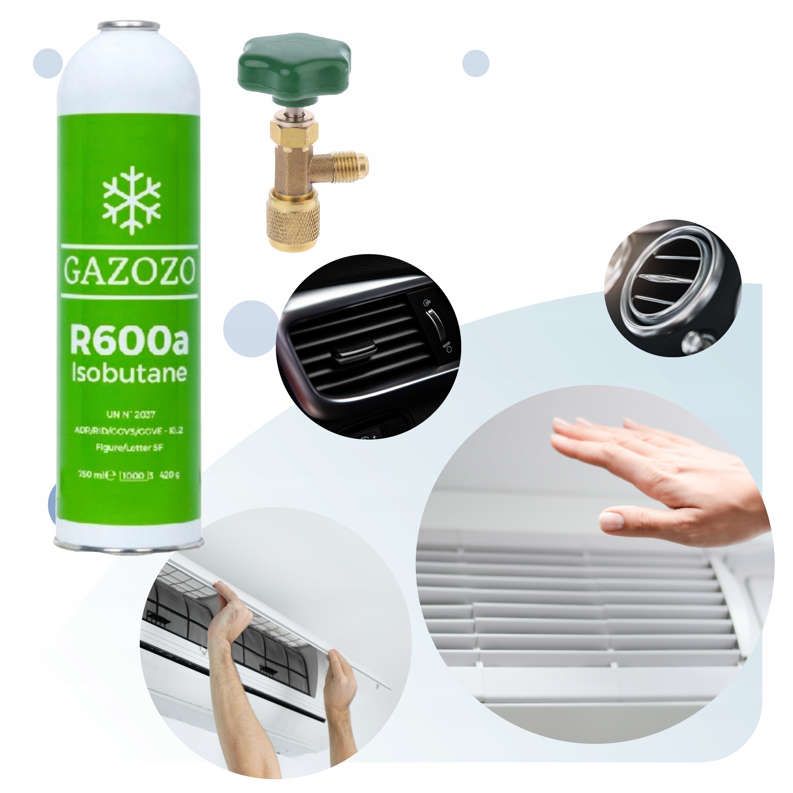 Zestaw CZYNNIK CHŁODNICZY R600a do klimatyzacji samochodowej i AGD Pojemność butli 0.75 l