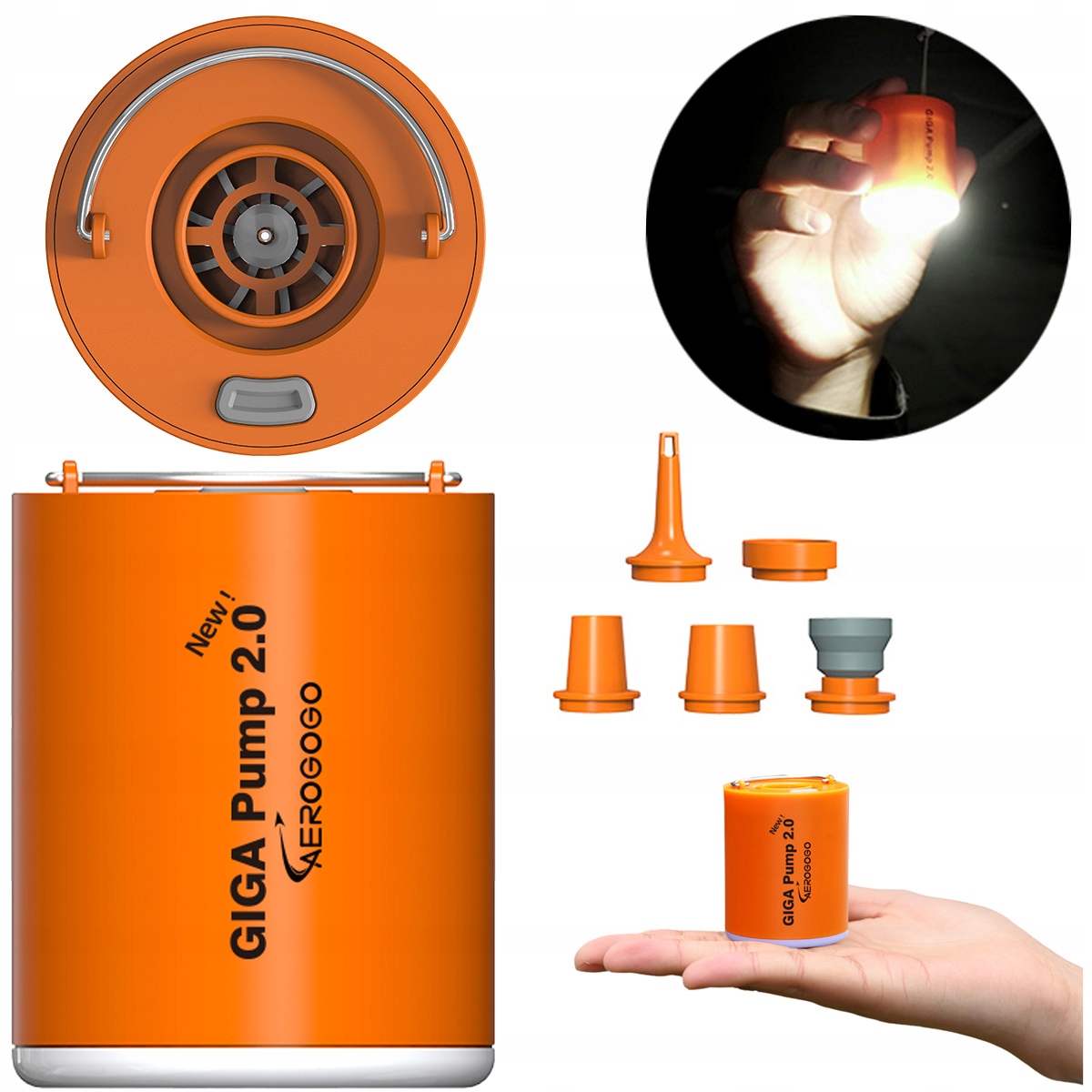 Giga Pump 2.0 New Pompka elektryczna uniwersalna próżniowa 5 dyszy Latarka