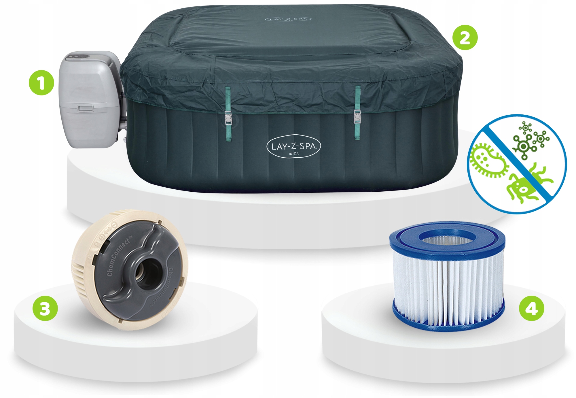 DMUCHANE SPA OGRODOWE 6-osobowe HYDROMASAŻ Bestway Ibiza Kształt kwadratowy