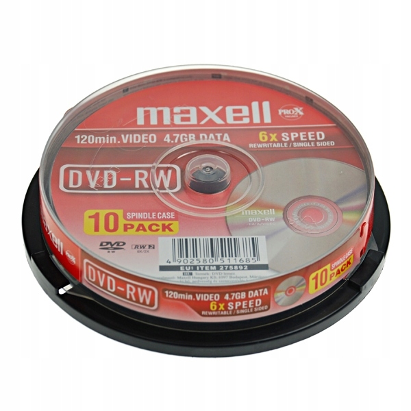 

Płyta Maxell Dvd-rw 4,7GB Wielokrotny zapis 10 szt