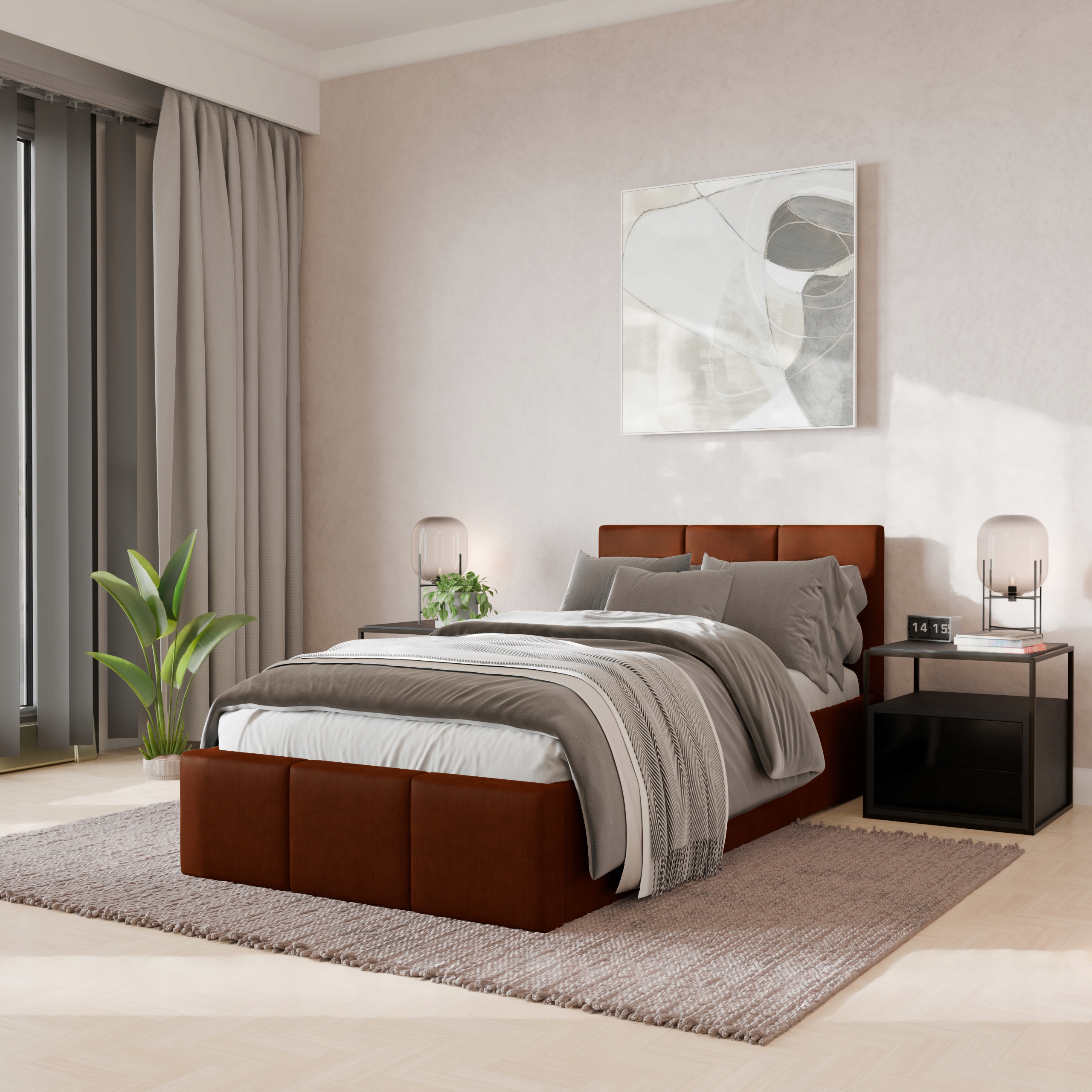 Jednolůžko 90x200 cm Čalouněné Lůžko S Medovým Úložným Prostorem