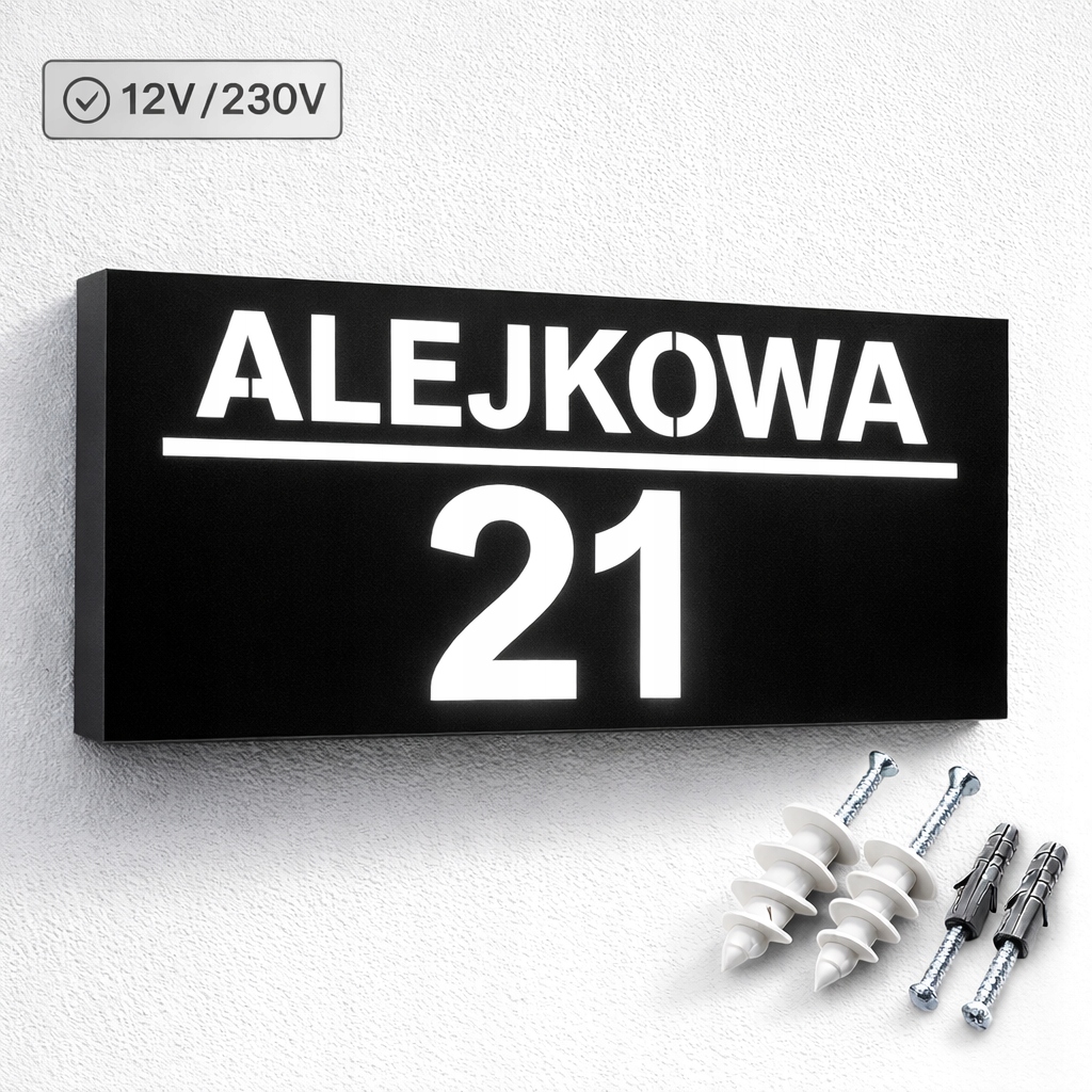 Číslo Domu Led Podsvícený 20x48 cm ocelový senzor soumraku osvětlení